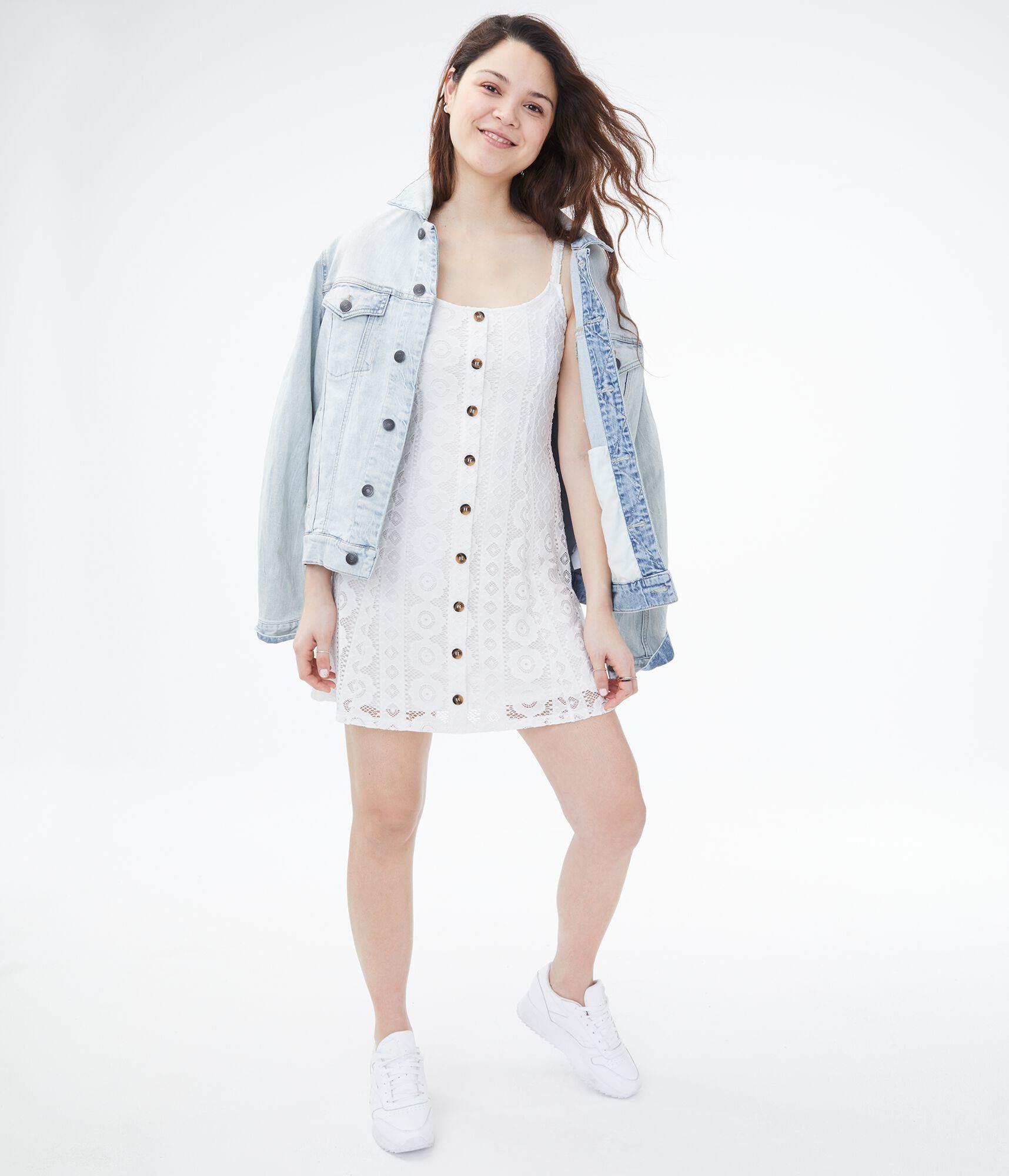 Lace Button-Front Fit &amp; Flare Dress