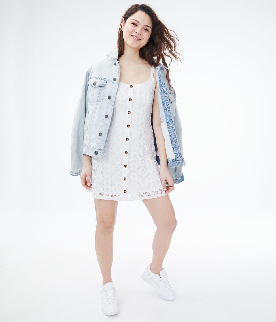 Lace Button-Front Fit & Flare Dress