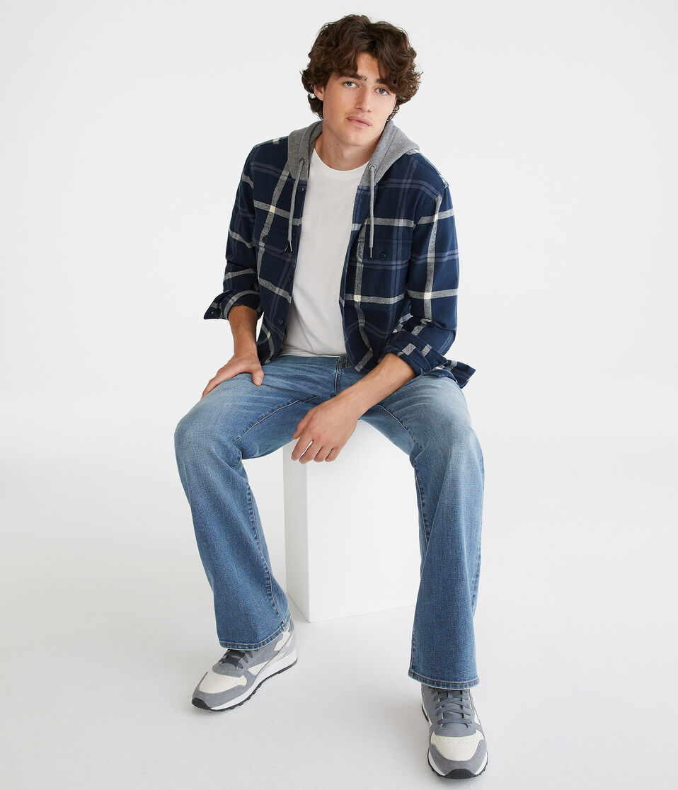 Long Sleeve Hooded Plaid Flannel Shirt