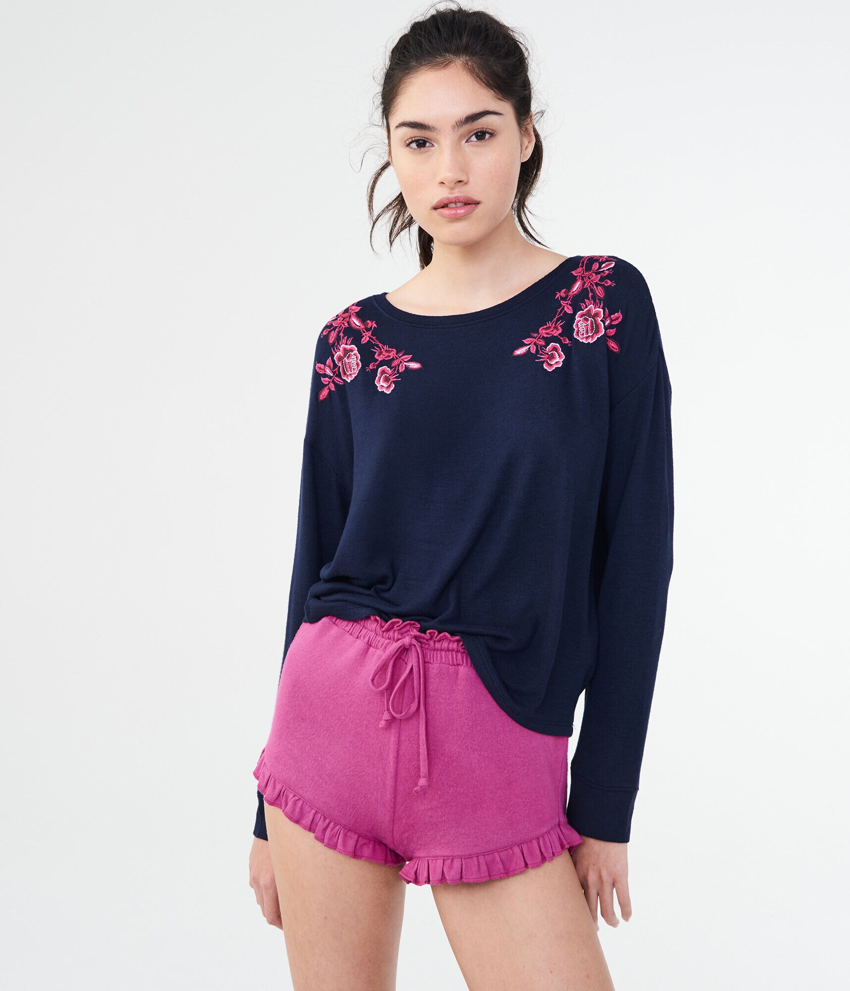 Long Sleeve Floral Embroidered Tee