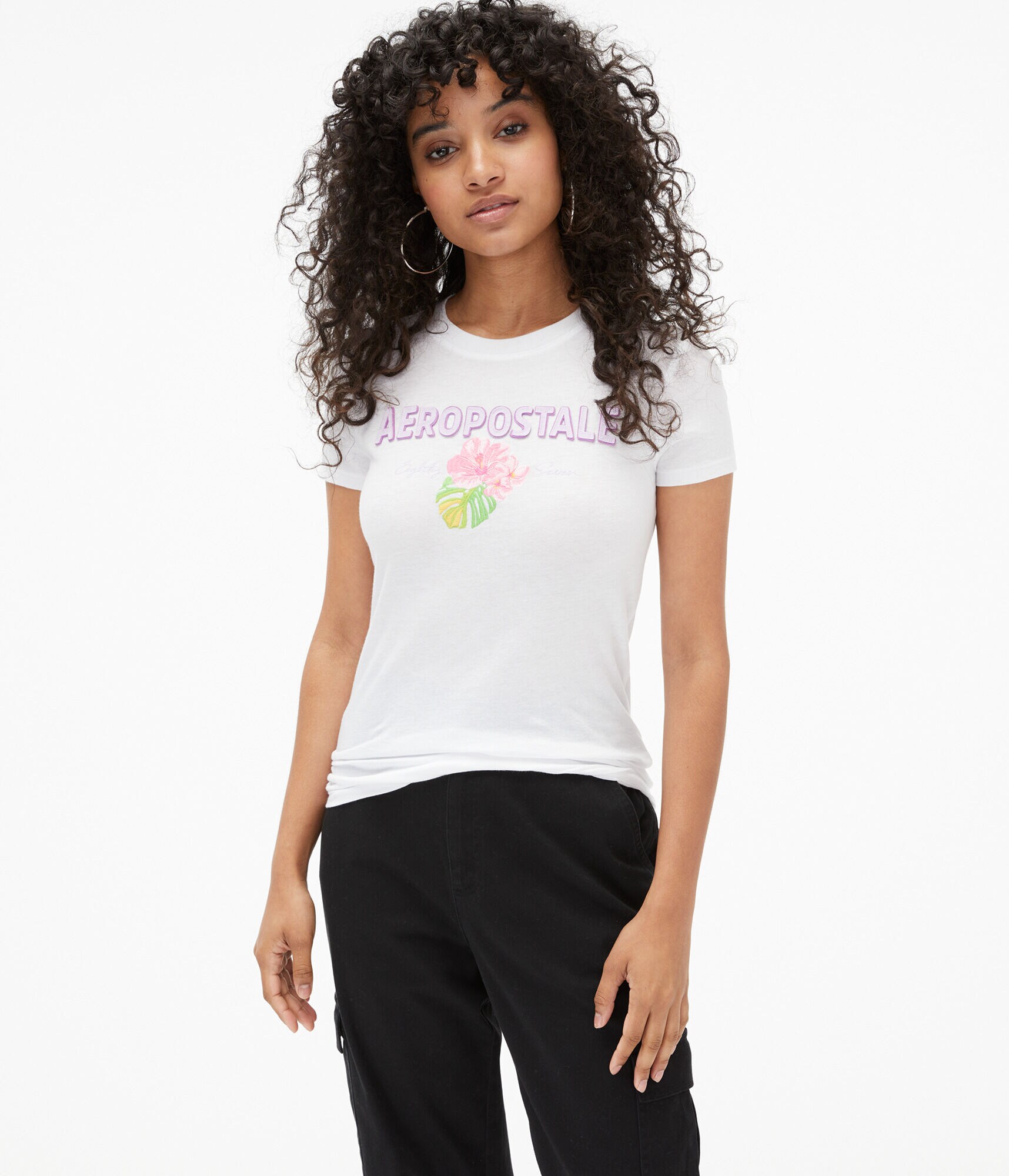 Aeropostale Tropical Floral Appliqu&eacute; Graphic Tee