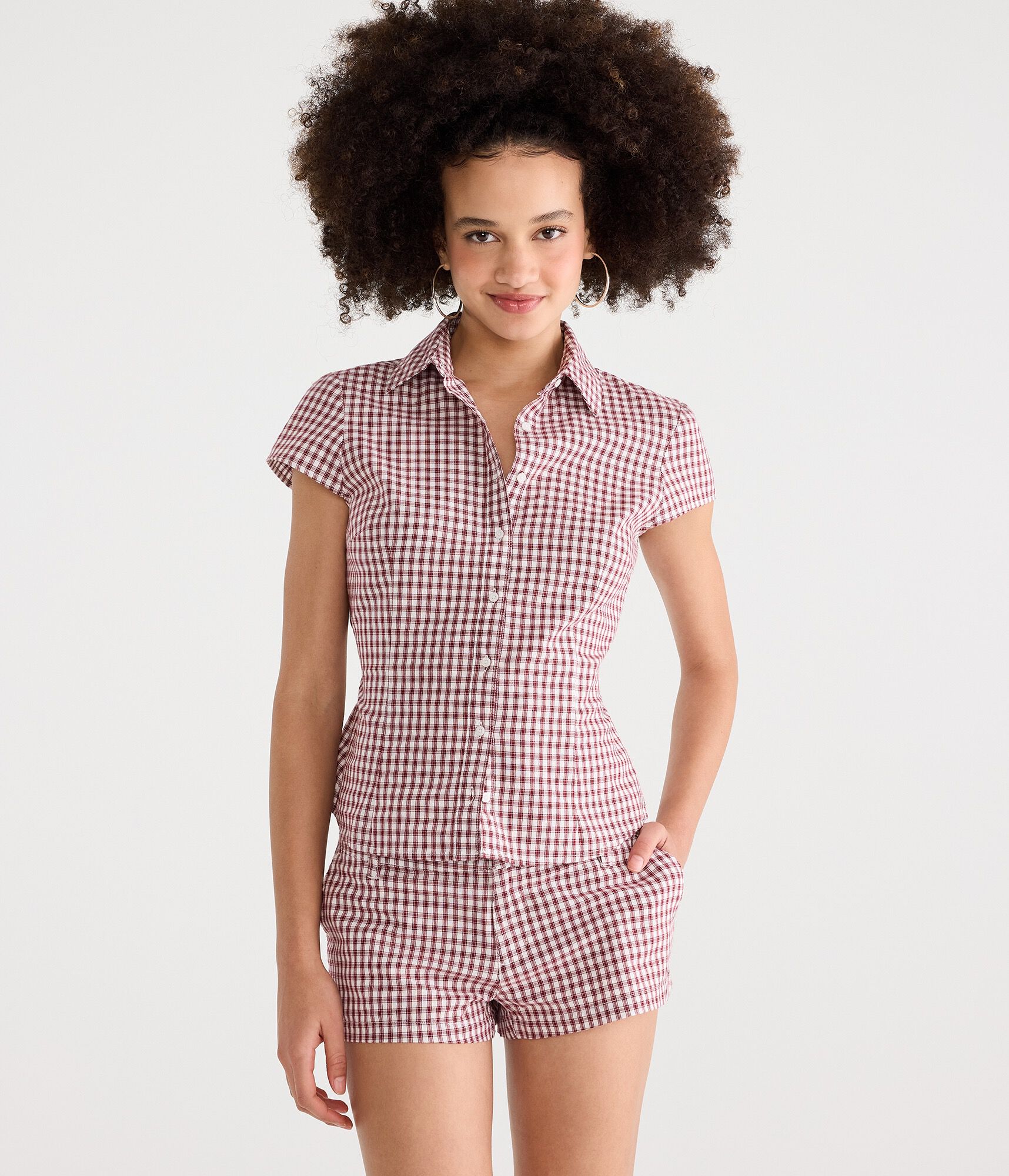 D&eacute;j&agrave; For Aero Plaid Tie-Back Blouse