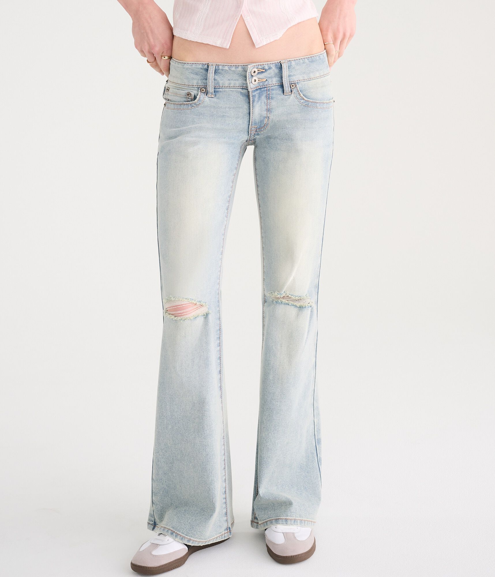 Super Low-Rise Flare Rhinestone Pocket Jean