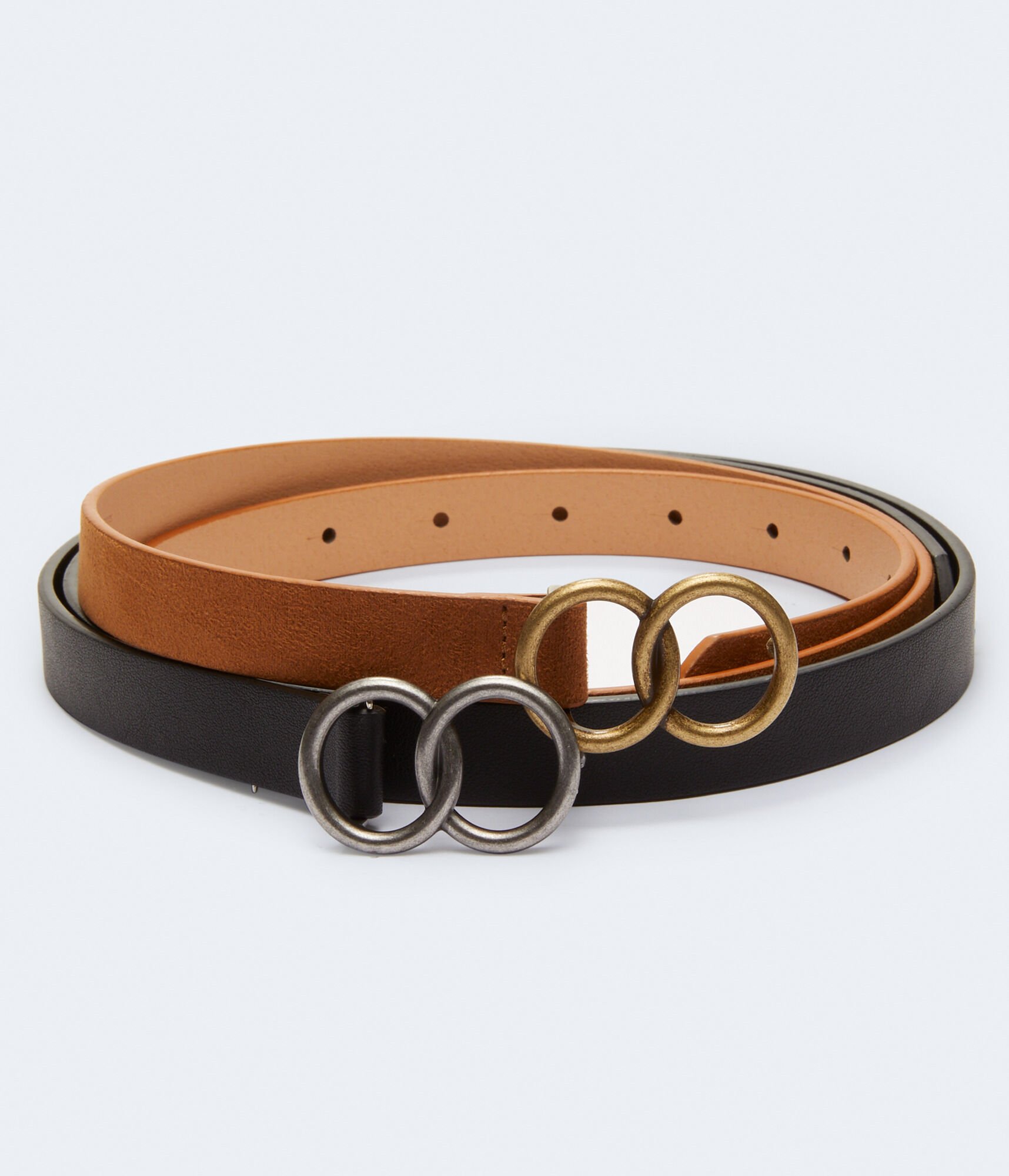 Faux Leather Double O-Ring Belt 2-Pack