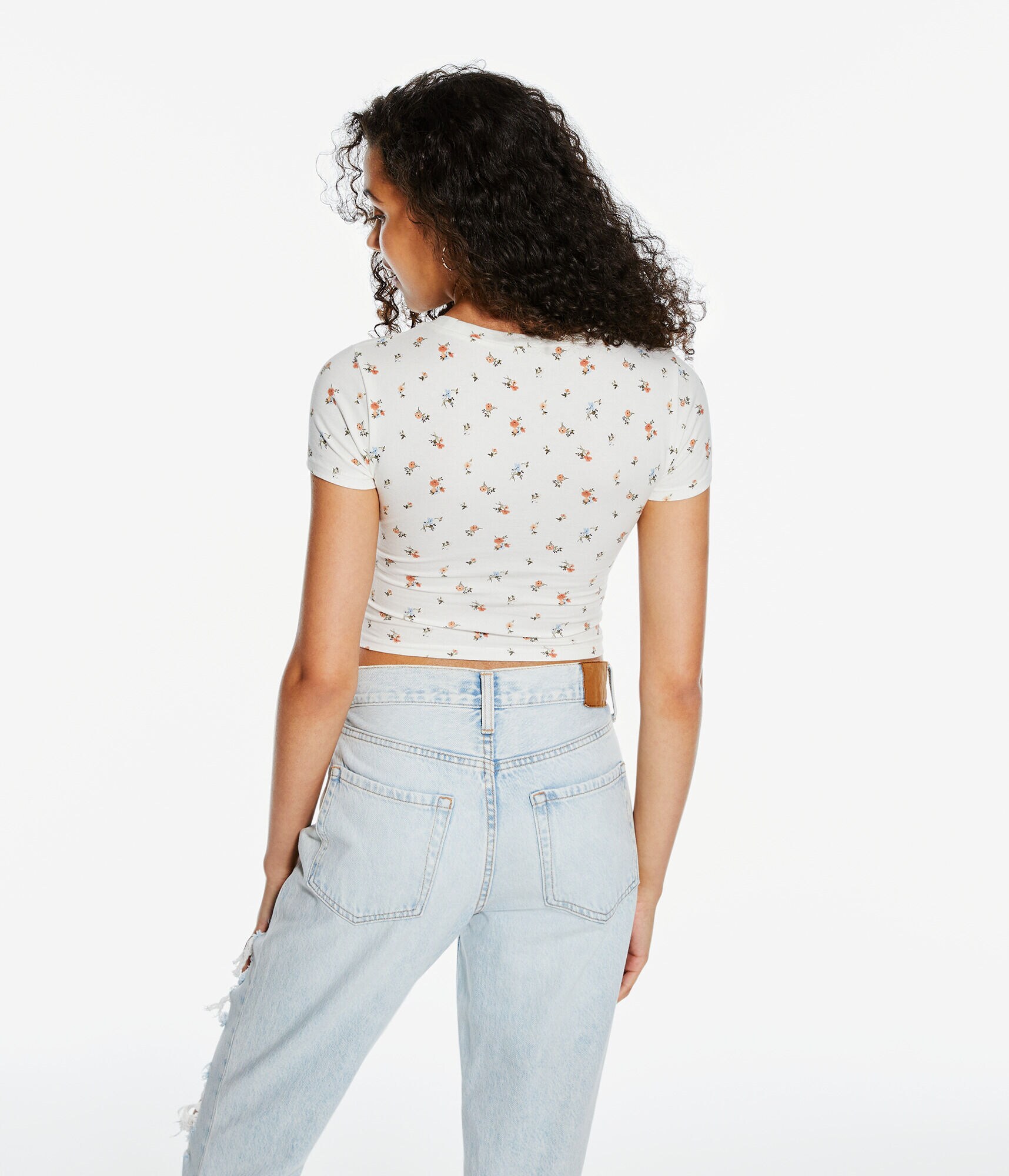 Floral Corset-Cinch Cropped Tee