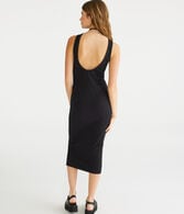 Solid High-Neck Ribbed Midi Dress