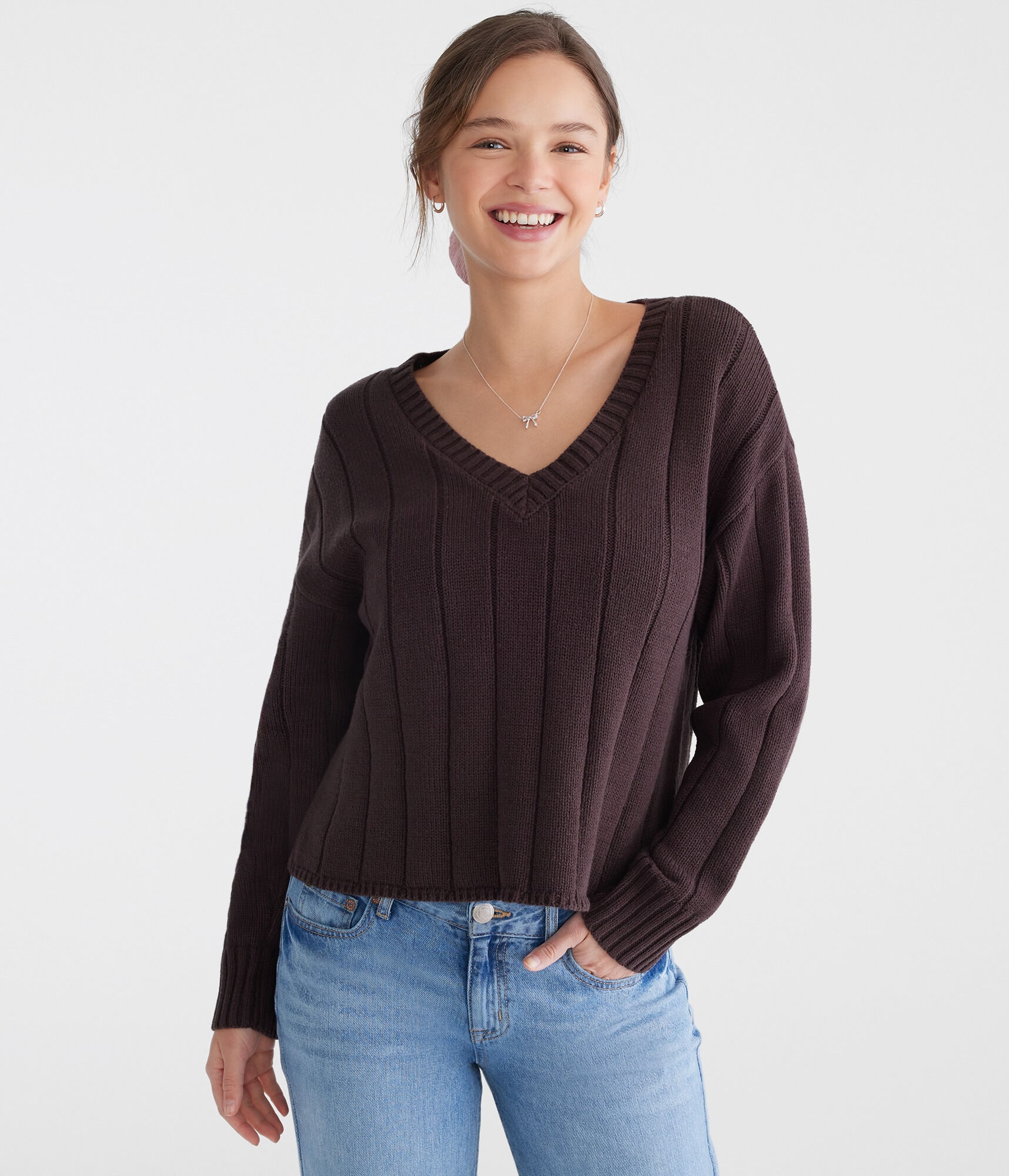 Ribbed V-Neck Sweater