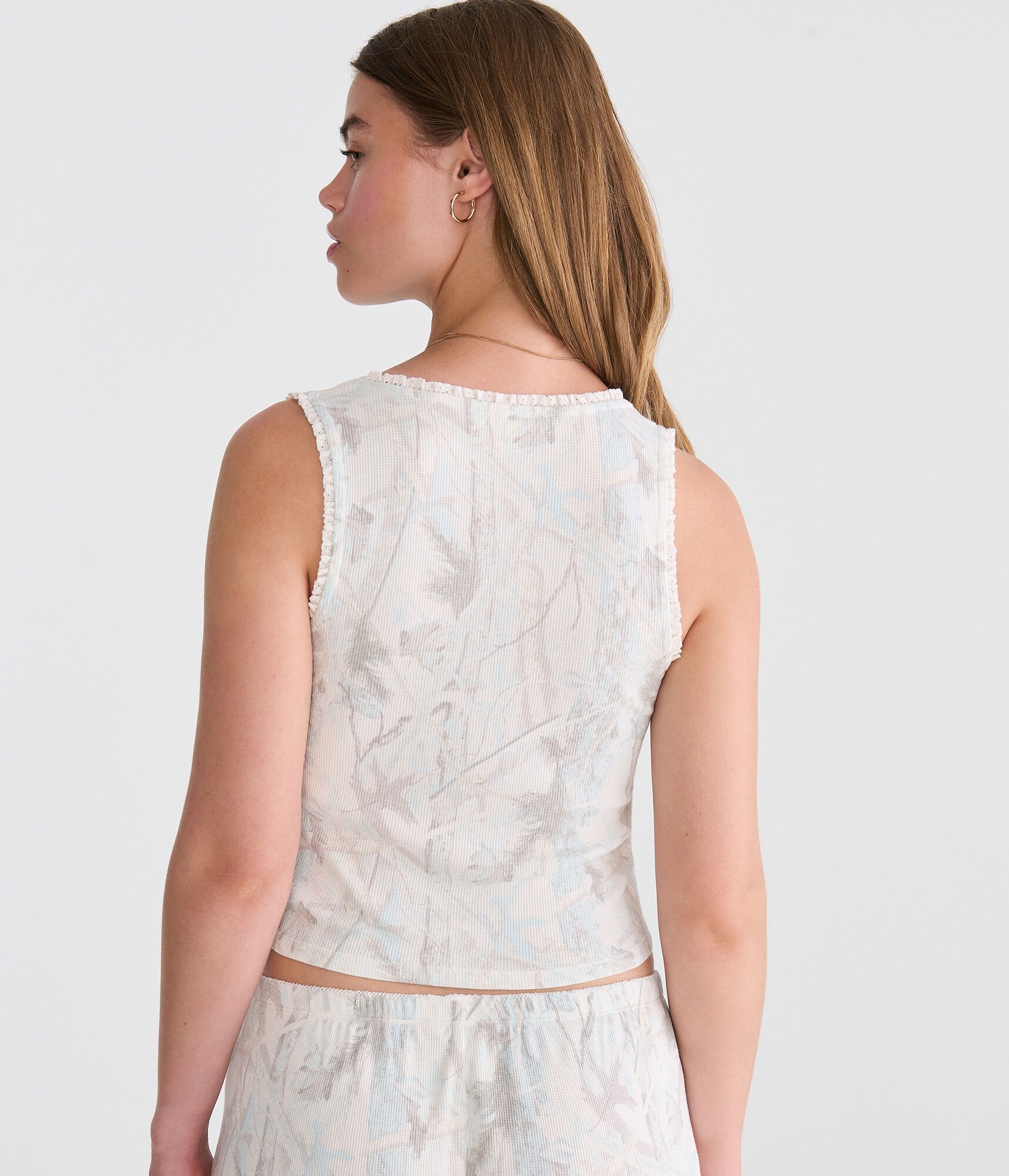 Forest Camo Cropped Waffle Sleep Tank