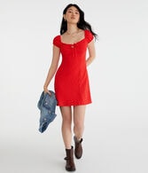 Solid Scoop-Neck Eyelet Empire Mini Dress