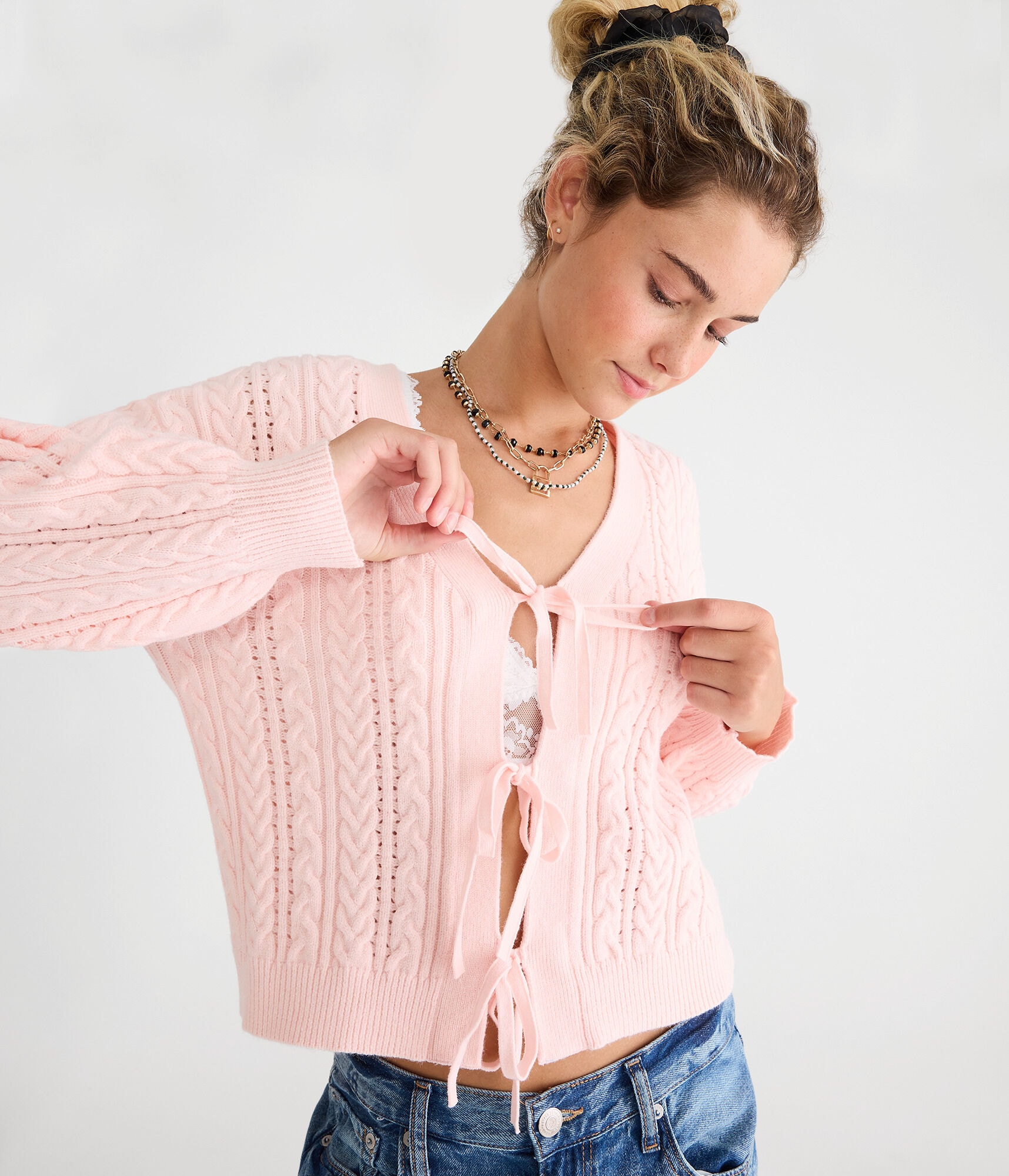 Cable Knit Reversible Tie Cardigan