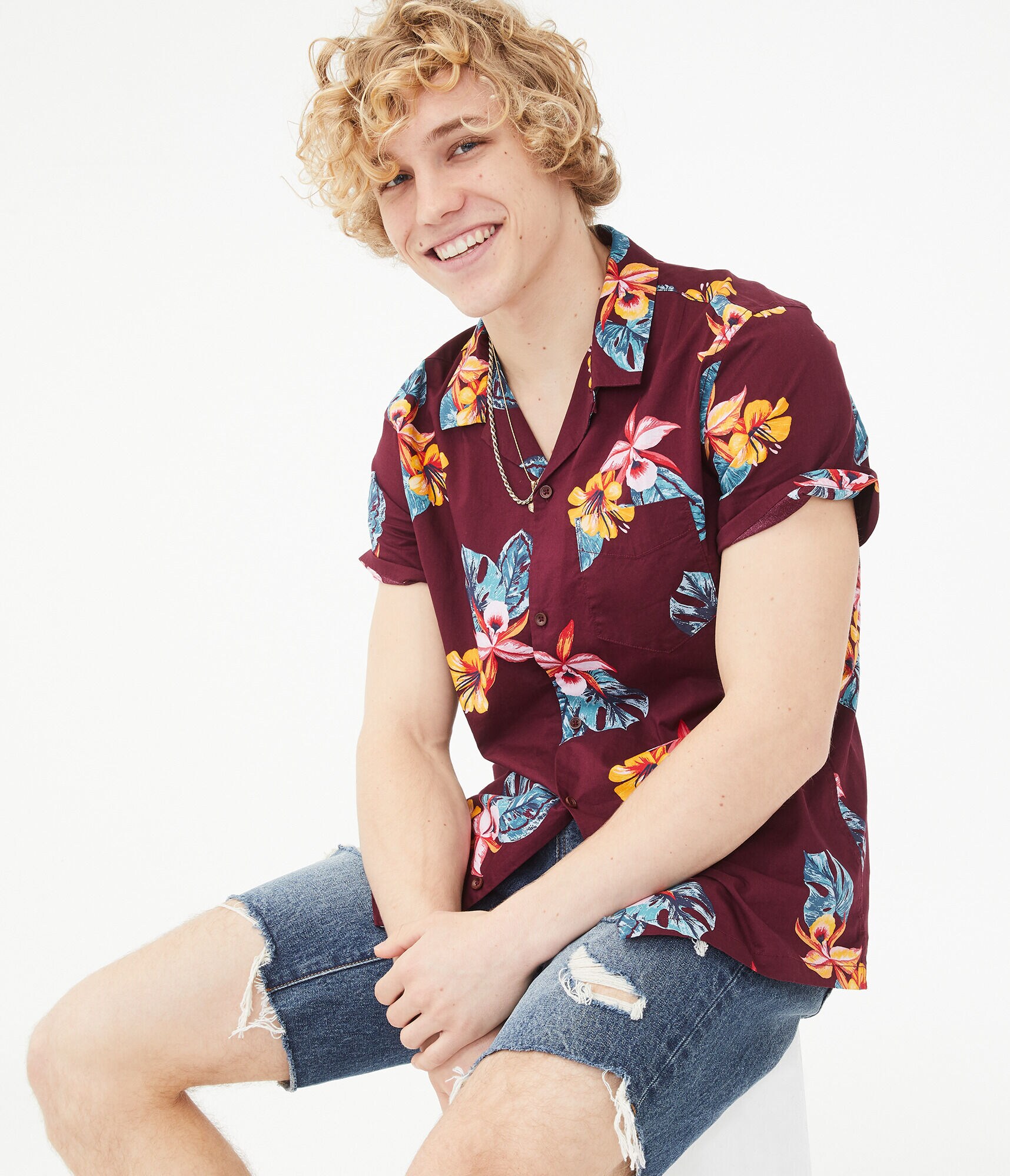 Tropical Flower Button-Down Shirt