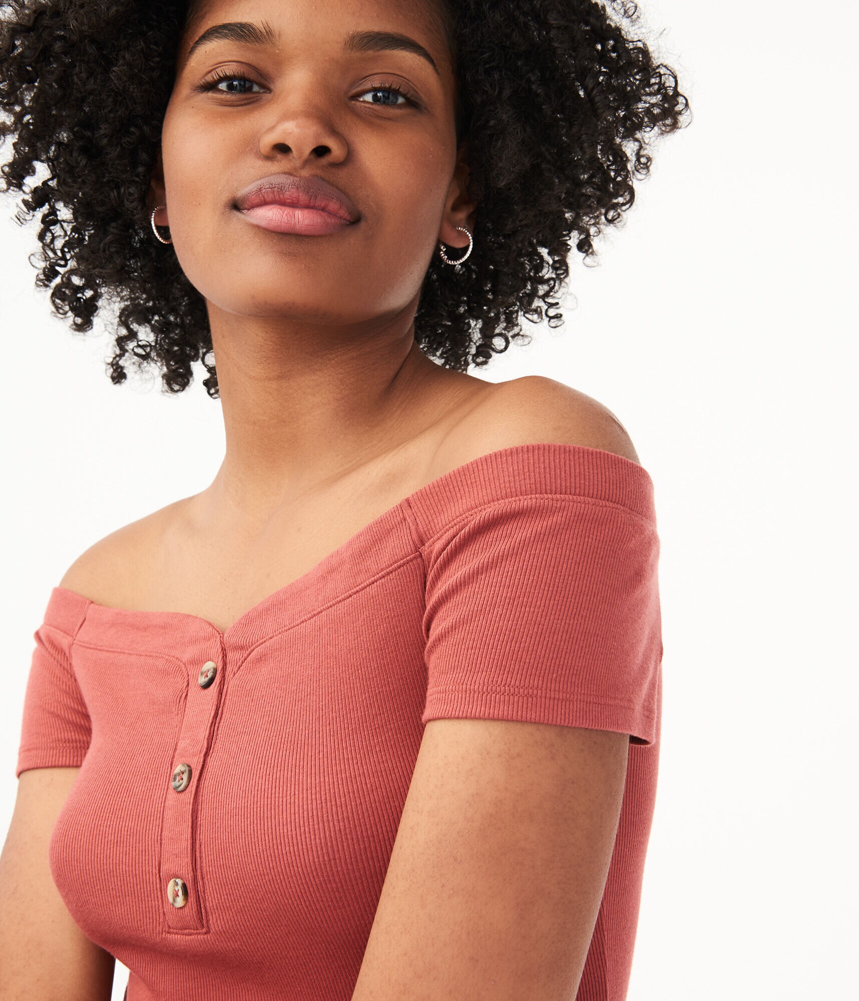 Seriously Soft Off-The-Shoulder Henley Bodycon Top