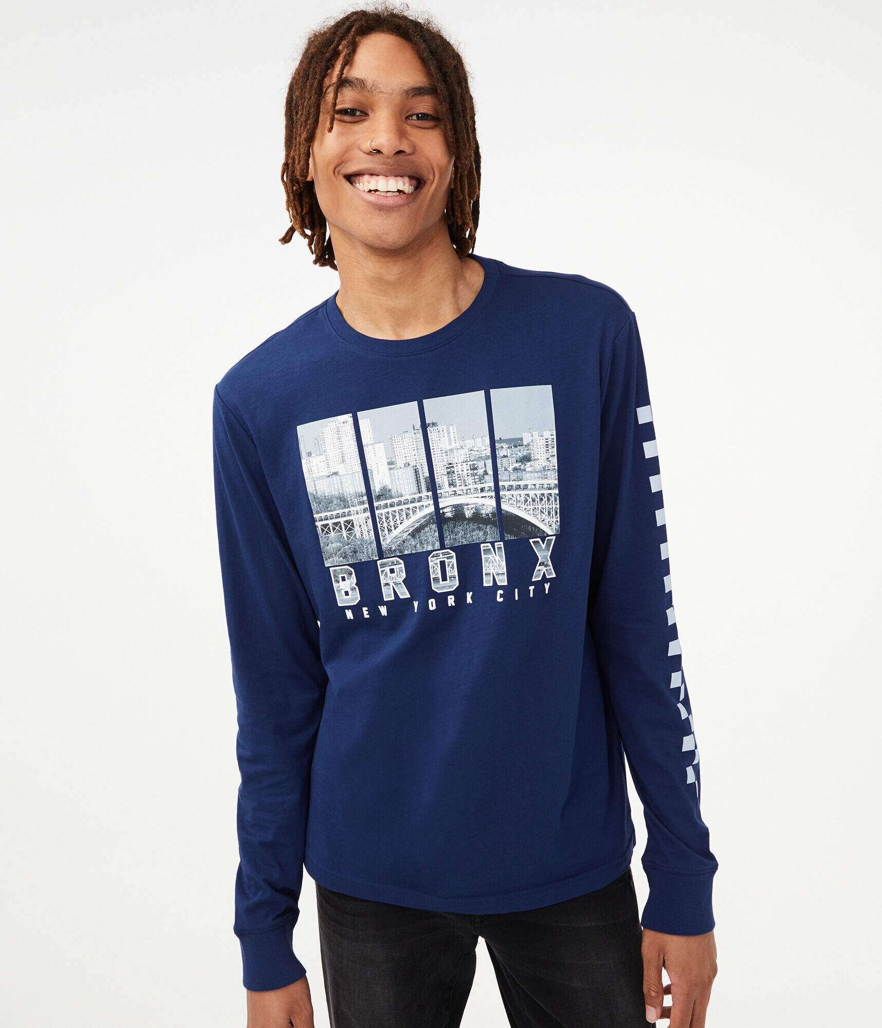 トップス BEEDEN POINT FUR PRINT LONG SLEEVE TEE Long Sleeve Bronx Check Graphic Tee