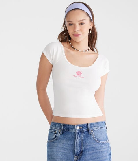 Seriously Soft Hibiscus Cropped V-Neck Tee