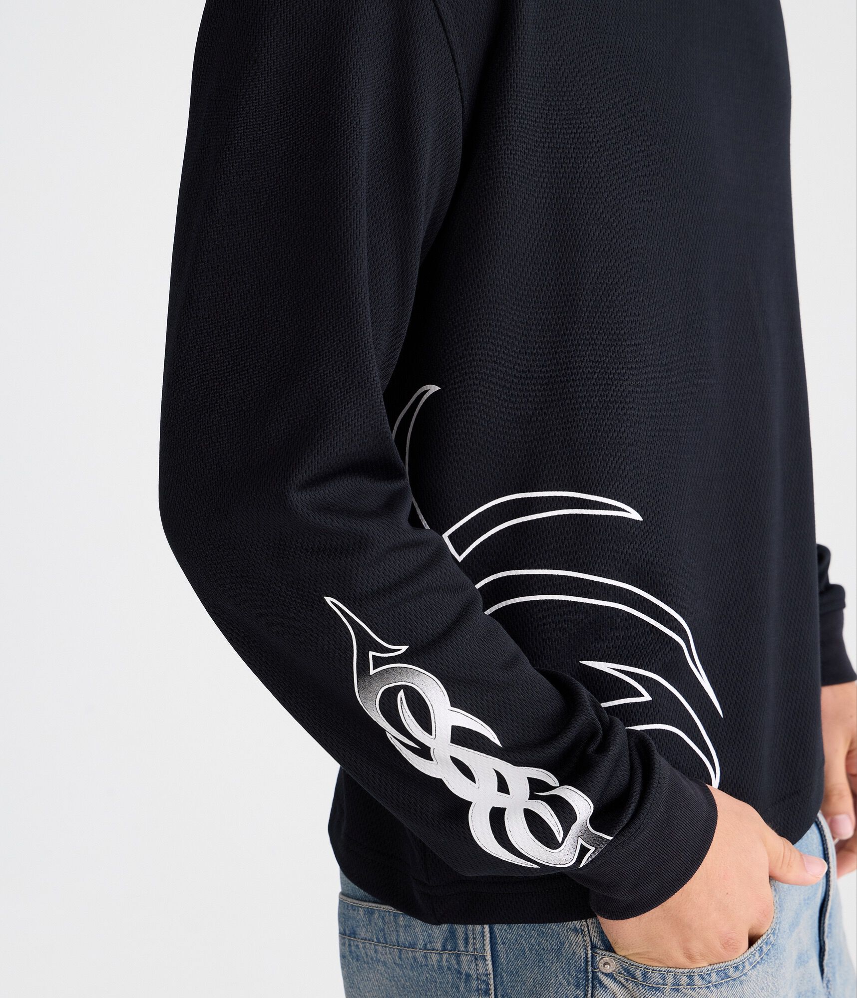 Long Sleeve Tribal Tattoo Boxy Mesh Jersey