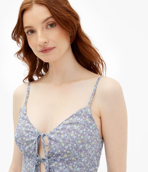 Floral V-Neck Keyhole A-Line Dress