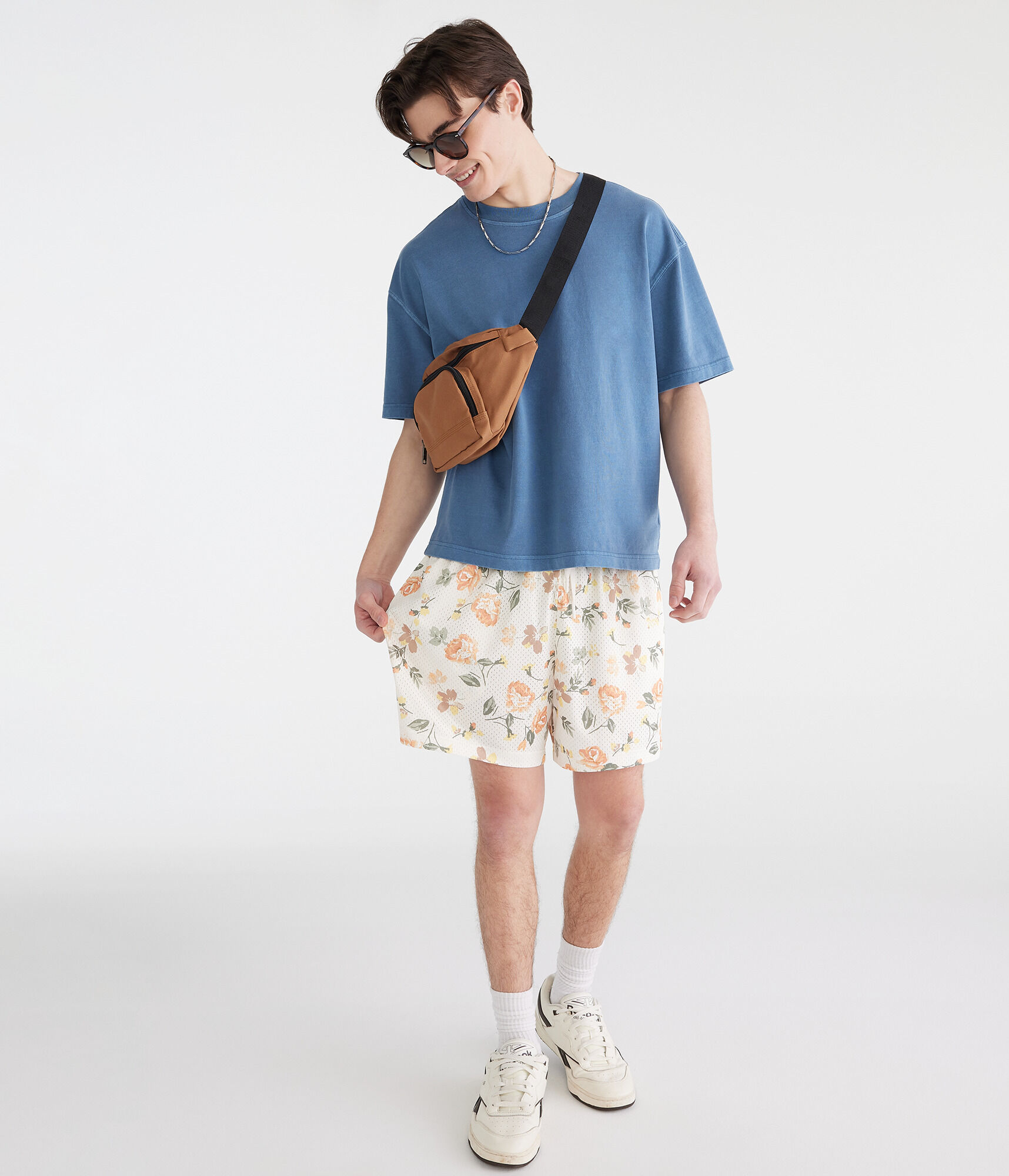 Floral Print Mesh Shorts 6"