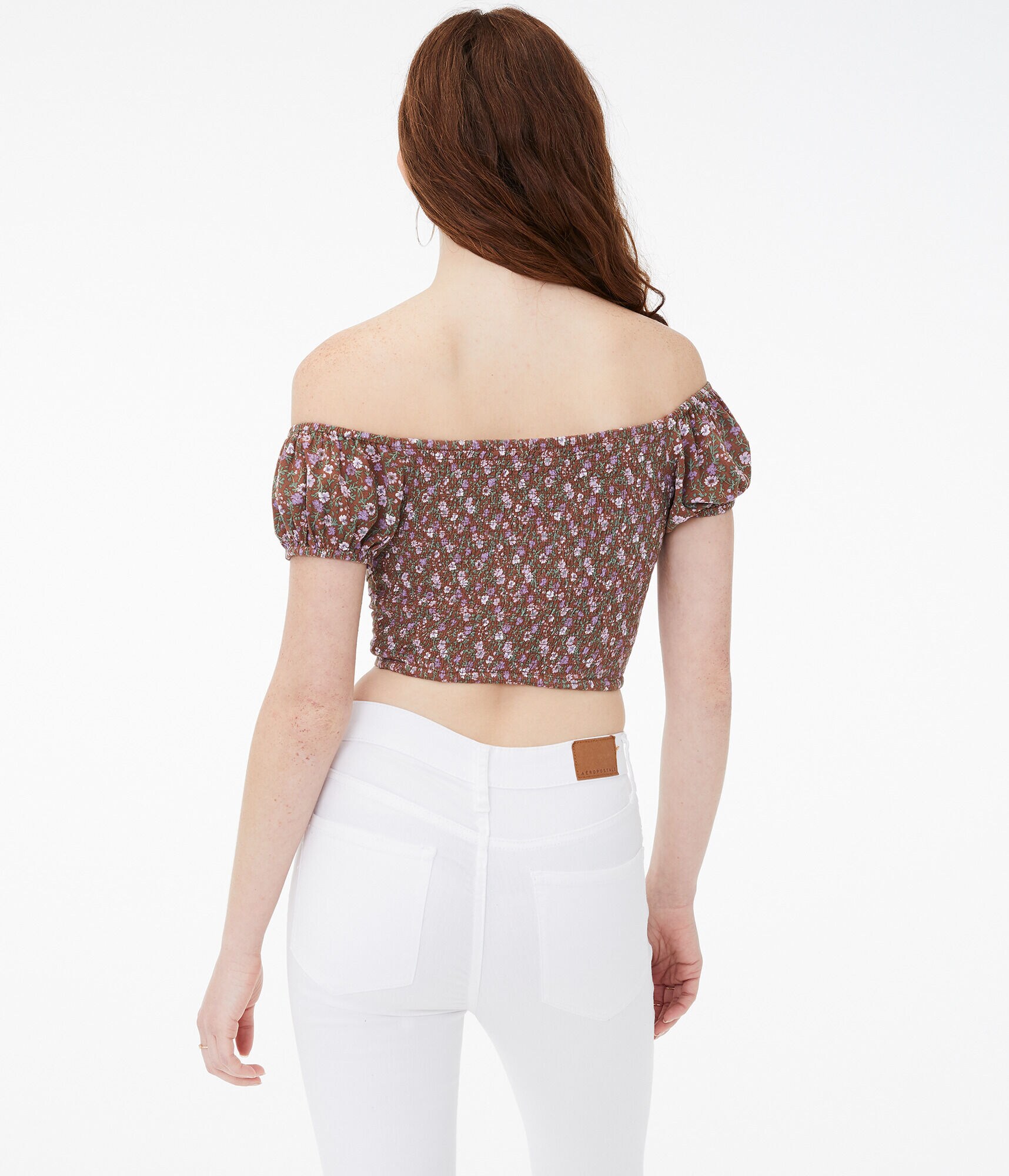 Floral Ruched Off-The-Shoulder Crop Top