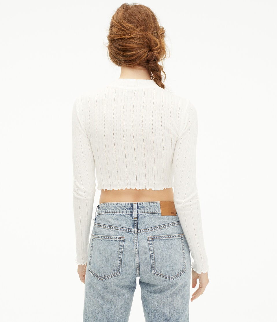 Long Sleeve Mock-Neck Cropped Shrunken Tee