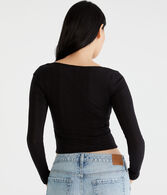 Long Sleeve Cinch-Front V-Neck Crop Top