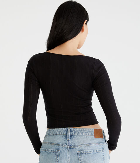 Long Sleeve Cinch-Front V-Neck Crop Top Long Sleeve Cinch-Front V-Neck Crop Top