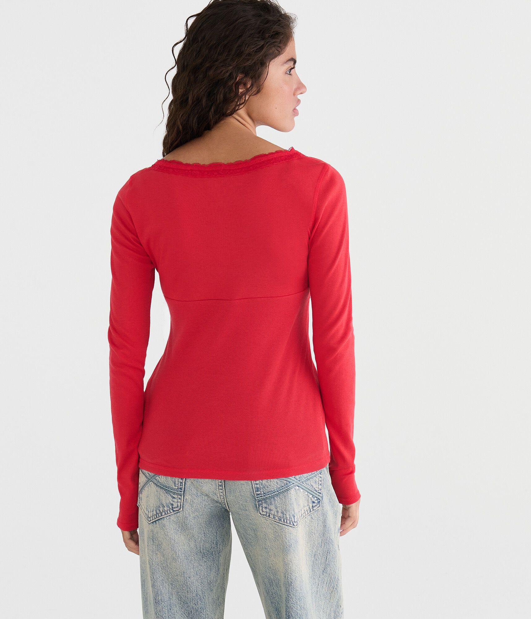 Long Sleeve Seriously Soft Y2K Lace V-Neck Tee