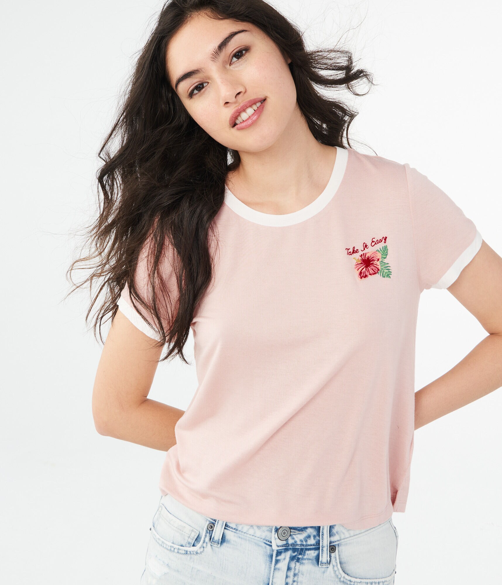 Take It Easy Ringer Graphic Girl Tee