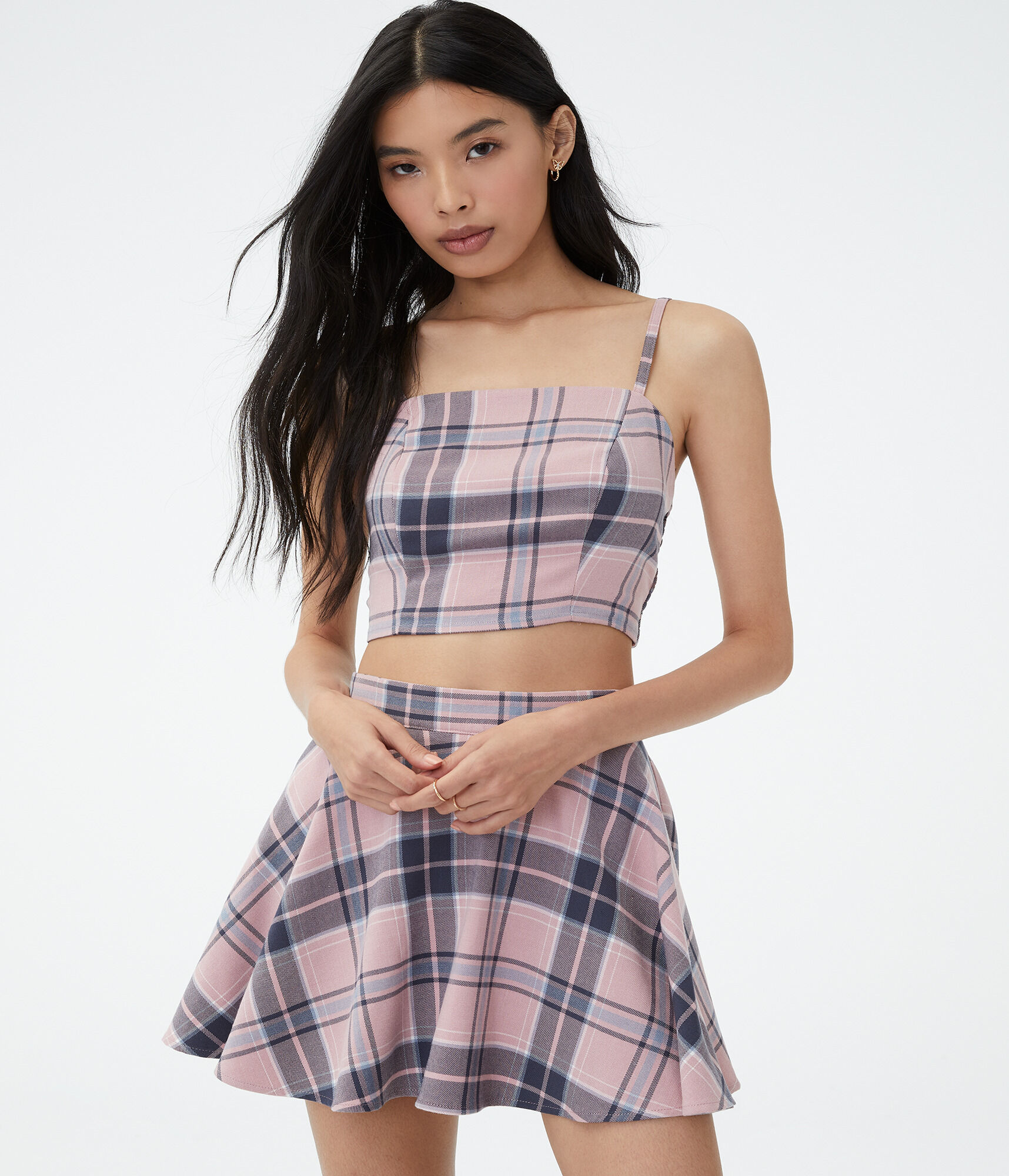 Plaid Square-Neck Crop Top