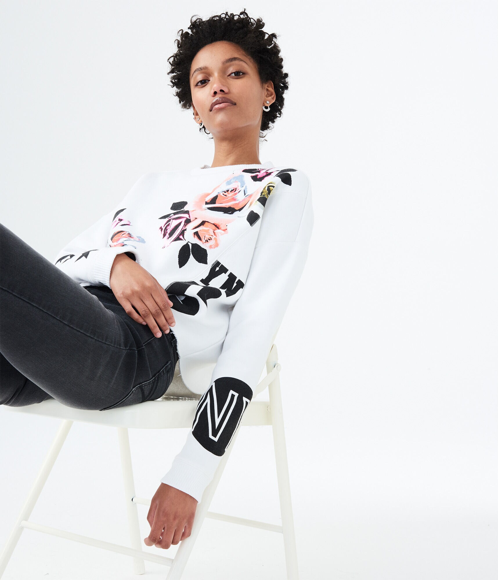 BKYN 56 Roses Split-Graphic Crew Sweatshirt