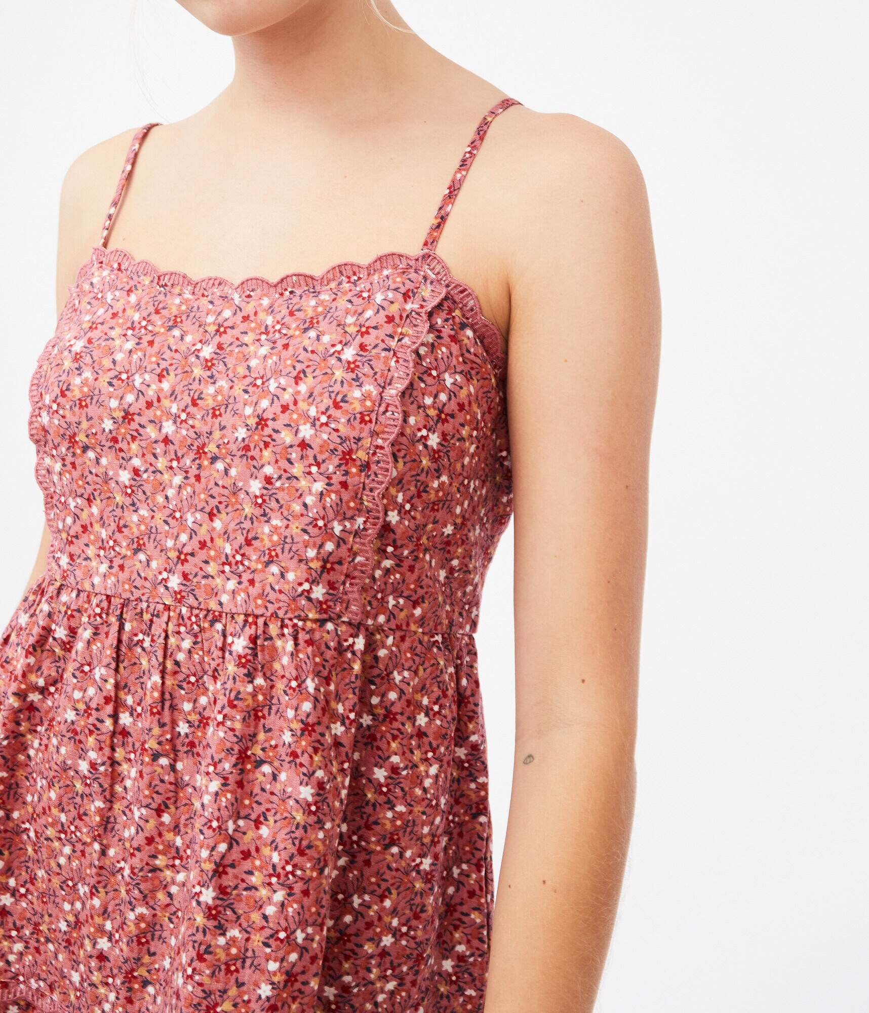 Leafy Floral Square-Neck Babydoll Dress