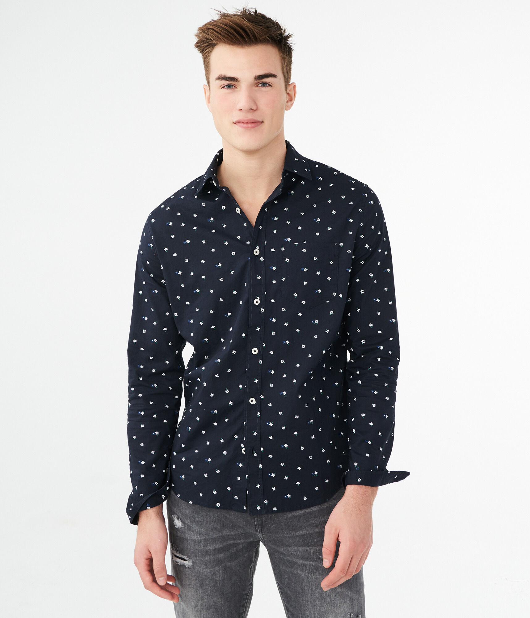 Long Sleeve Geo Floral Woven Shirt