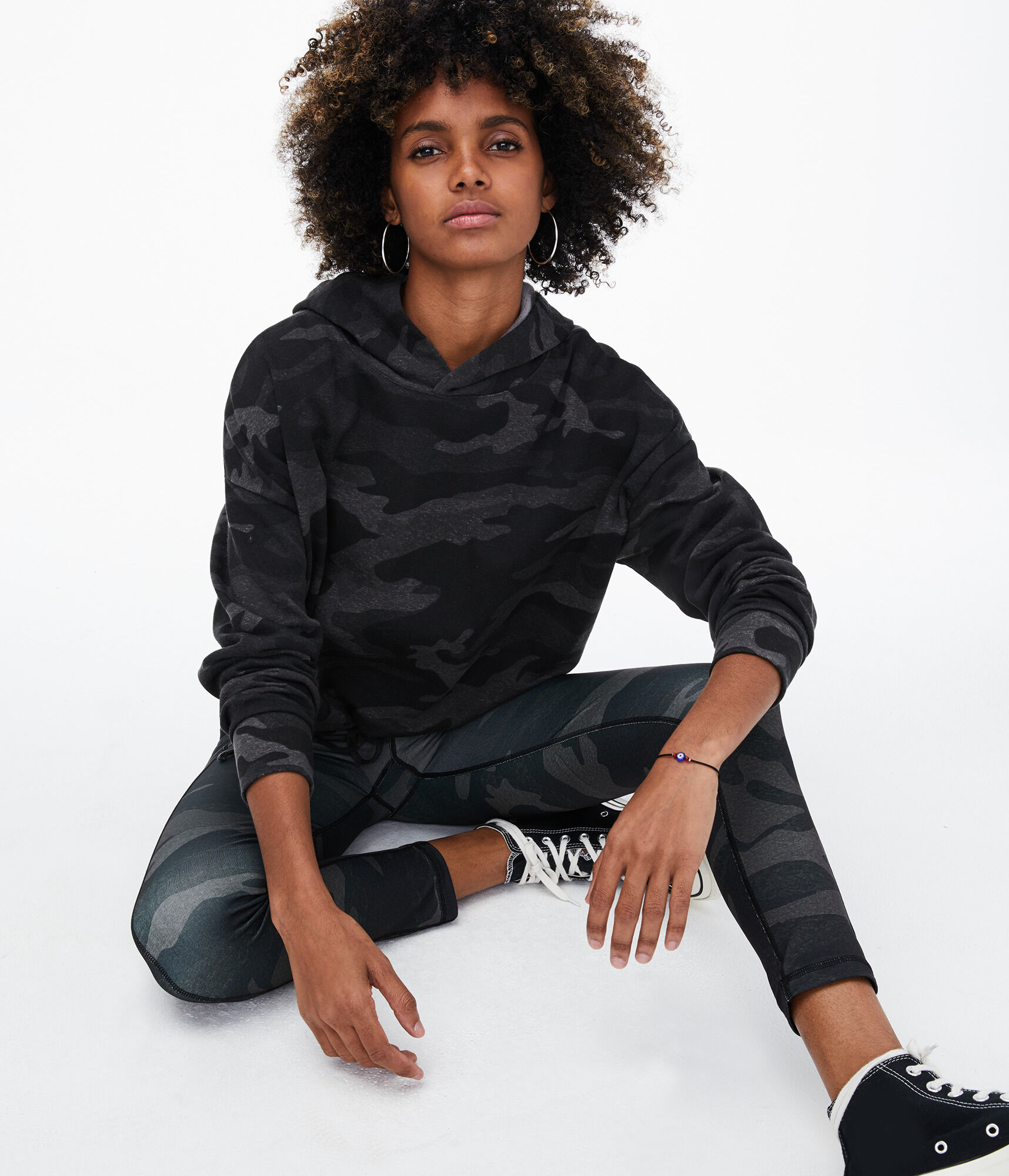 Camo Cinchable Pullover Hoodie