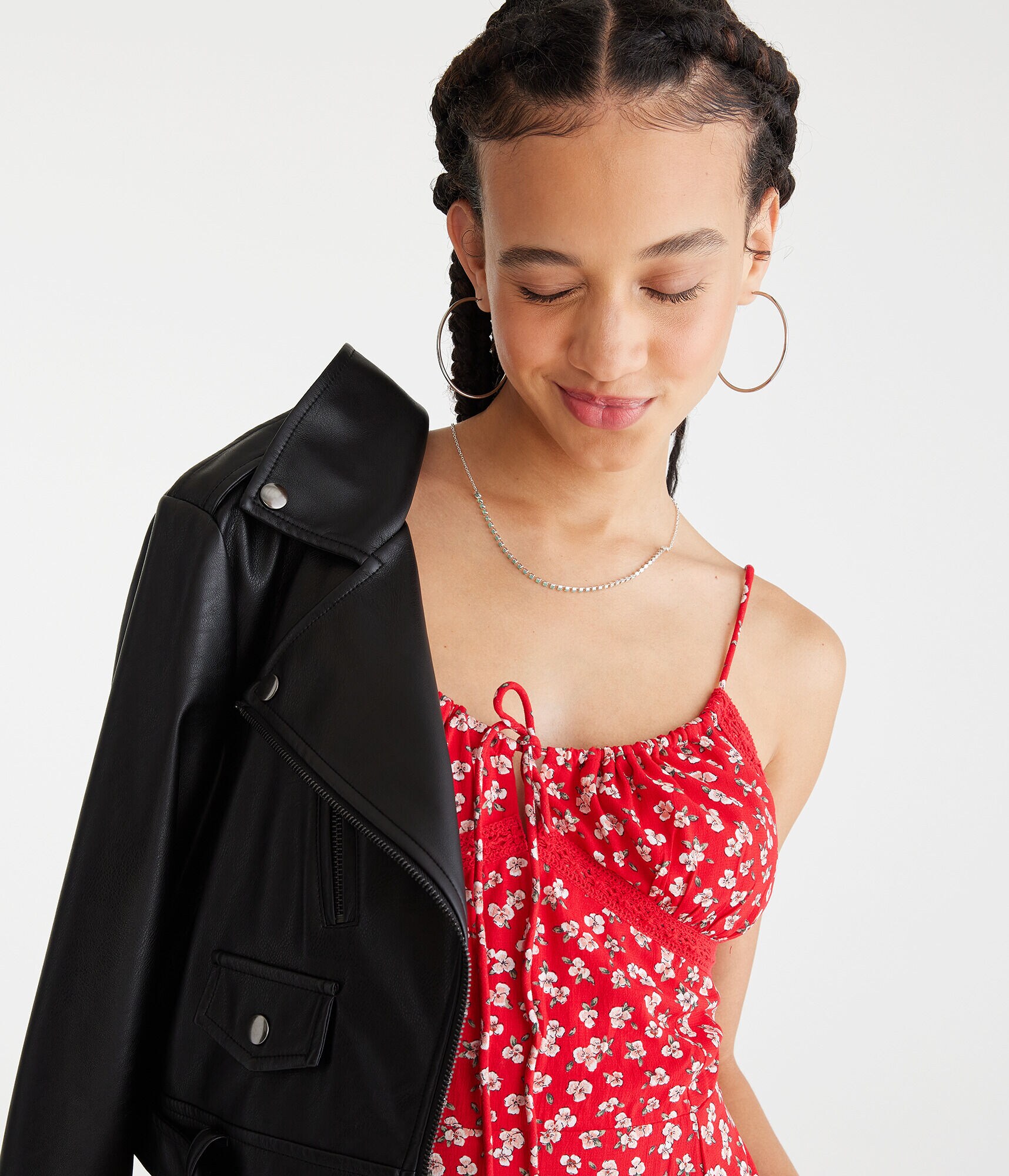 Floral V-Neck Lace-Trim Midi Dress