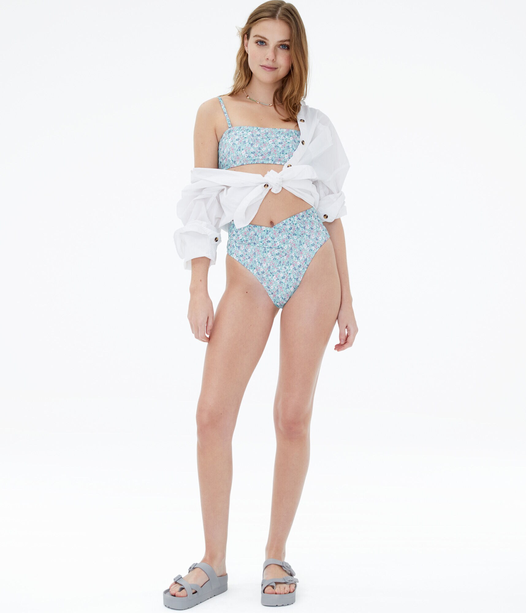 Floral Crossover Ultra High-Waisted Cheeky Bikini Bottom