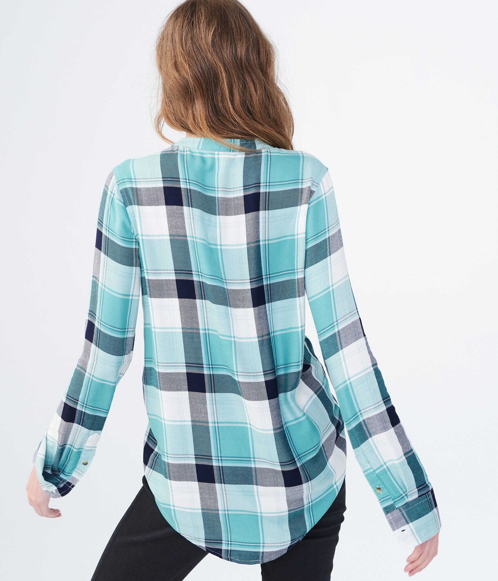 Long Sleeve Lace-Up Plaid Woven Shirt