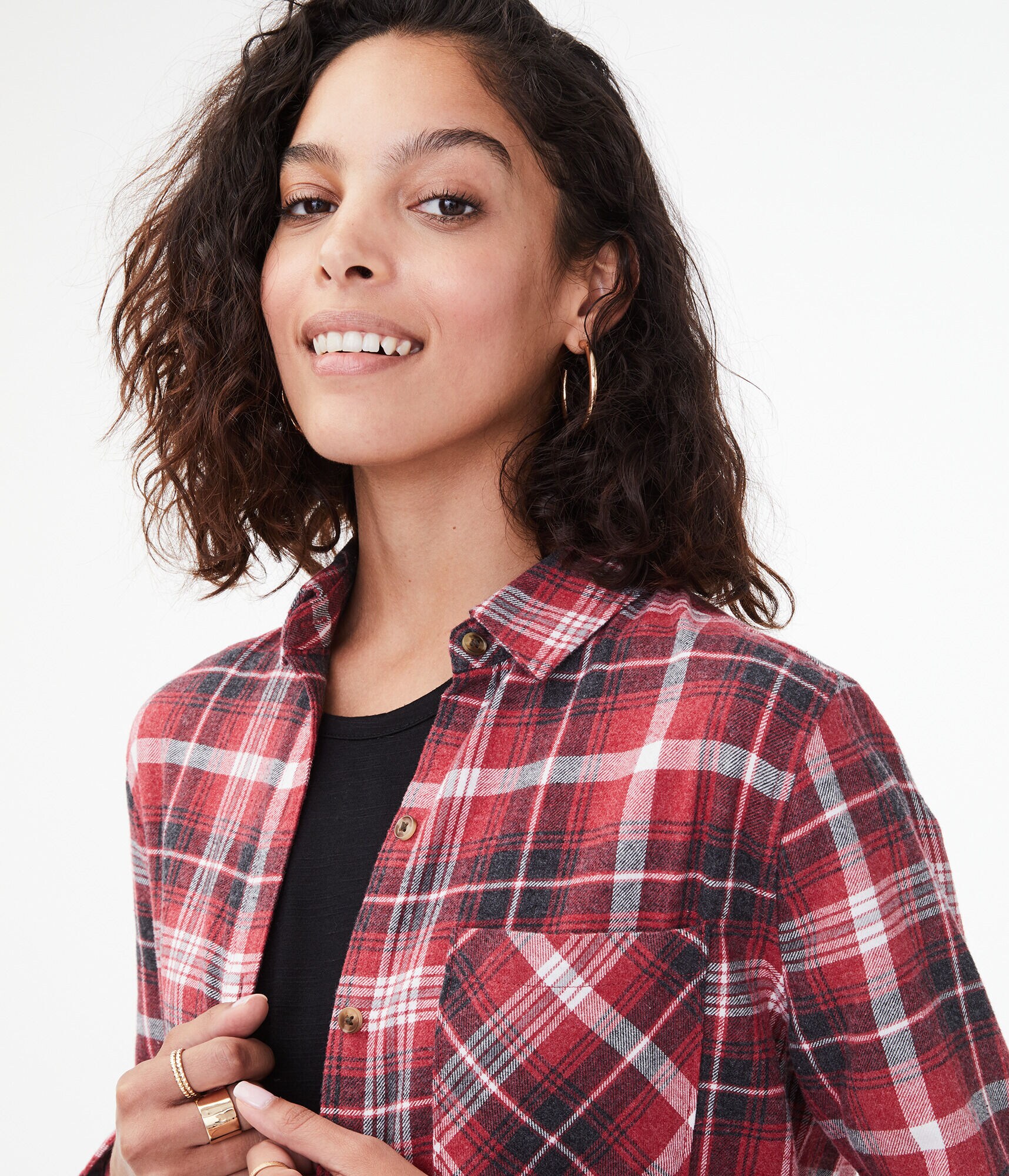 Long Sleeve Plaid Boyfriend Button-Down Shirt