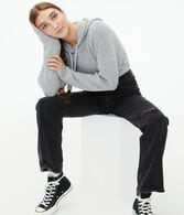 Sweater-Knit Cropped Sleep Pullover Hoodie