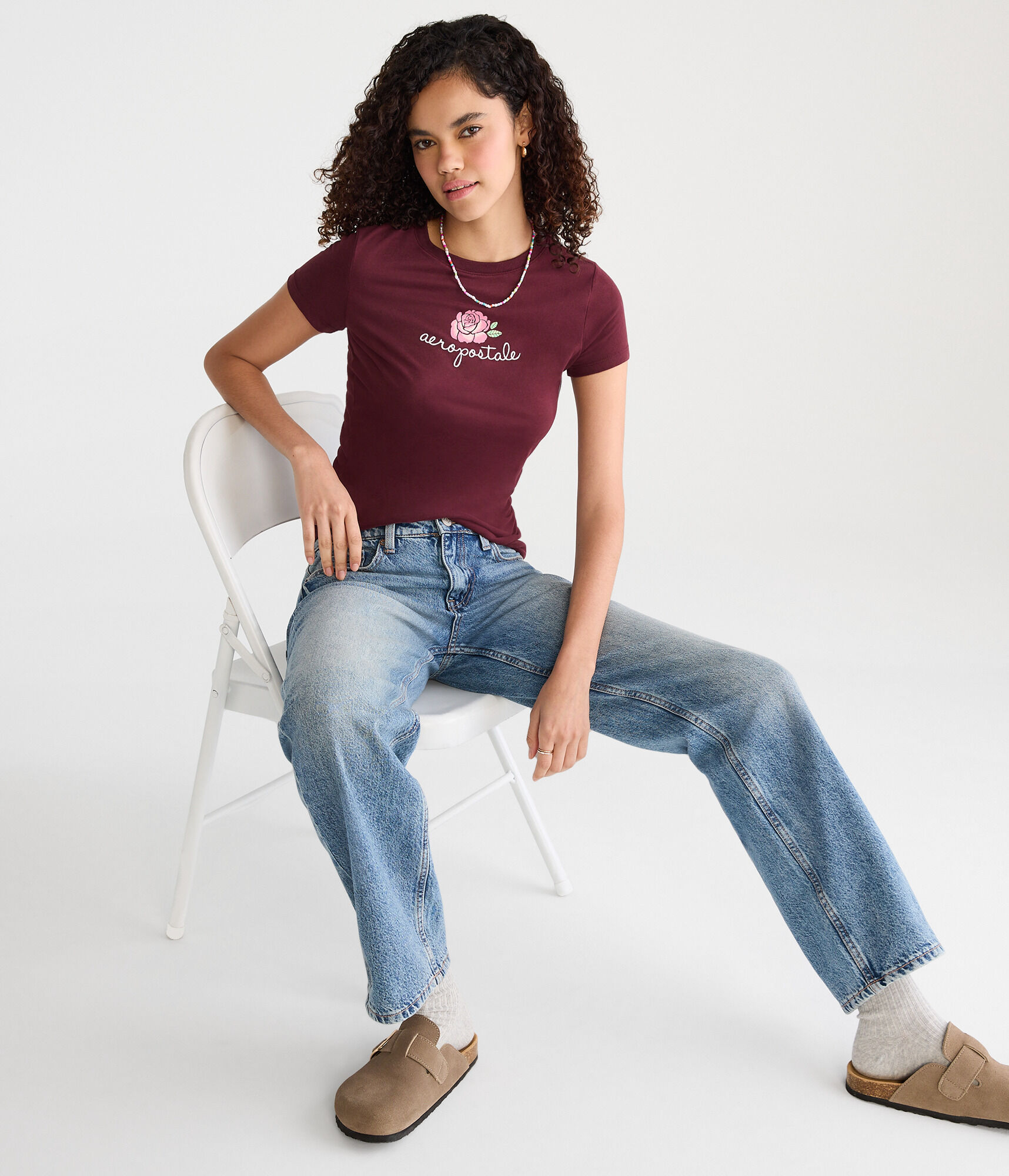 Aeropostale Script Rose Graphic Tee