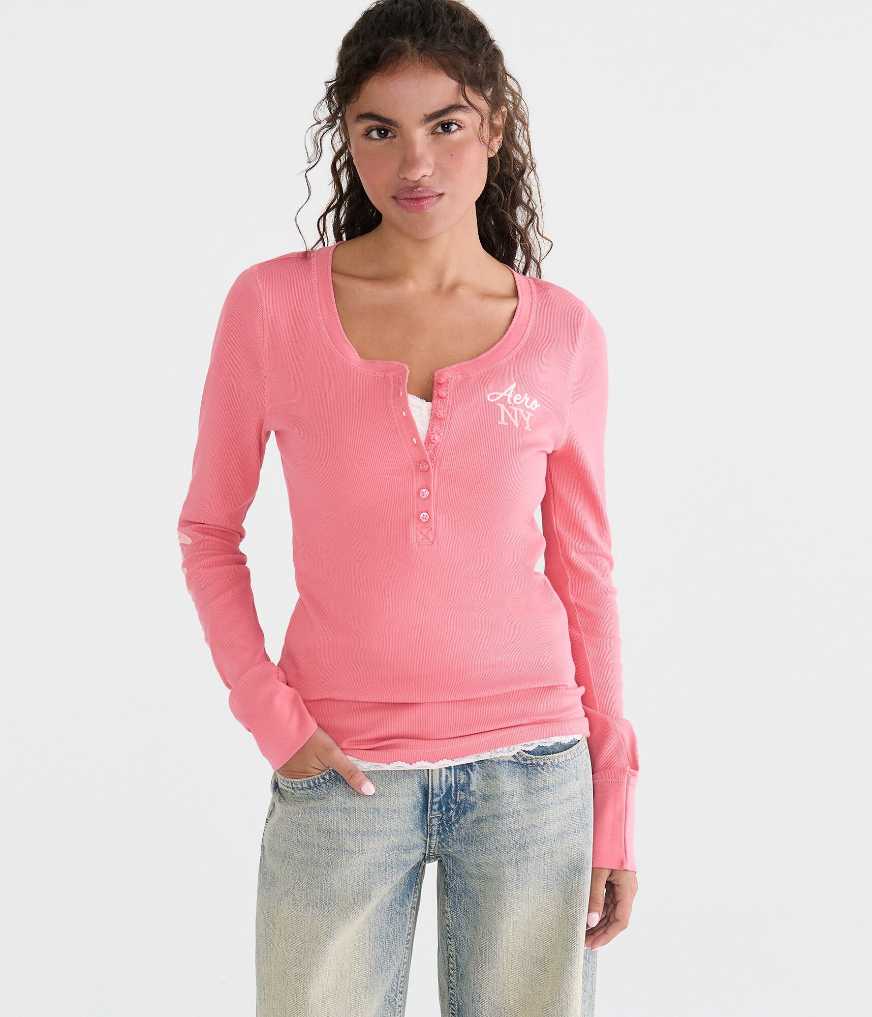Long Sleeve Aero NYC Graphic Henley