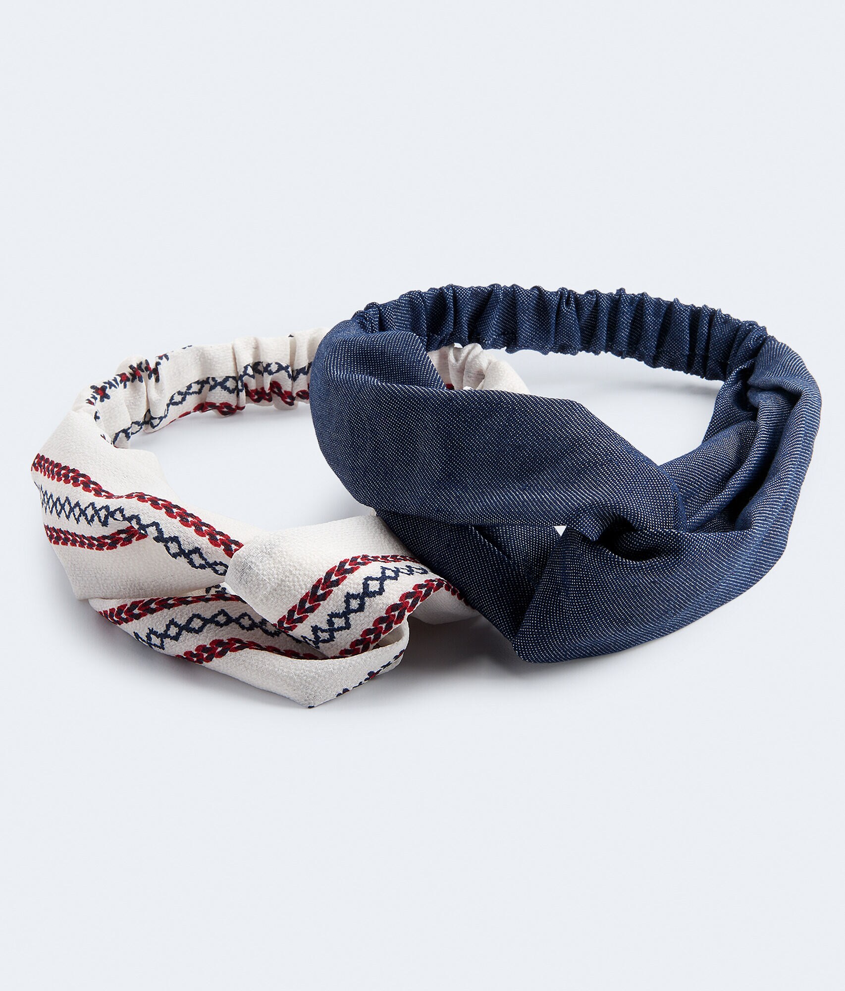 Denim &amp; Embroidery Print Headband 2-Pack