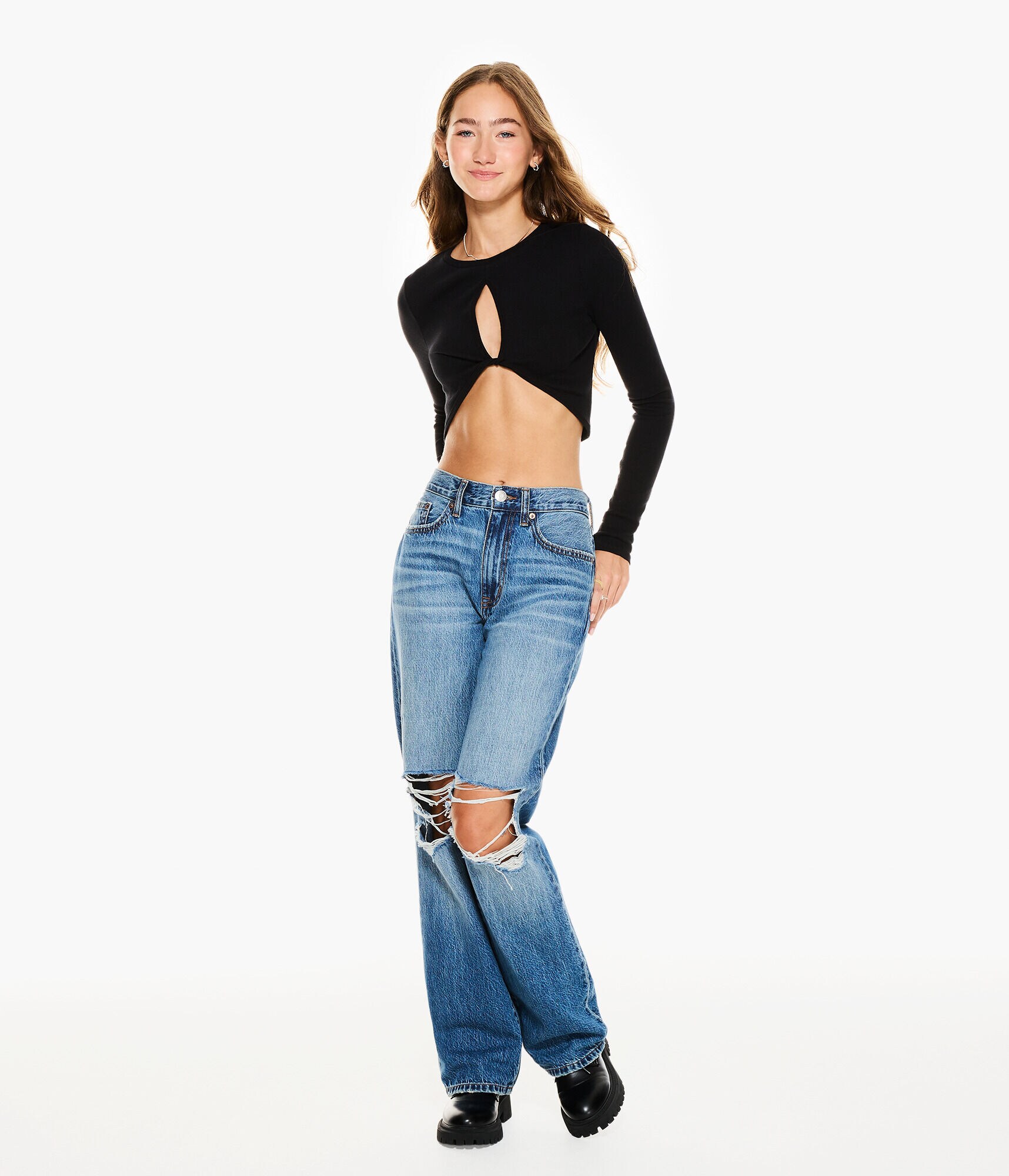 Long Sleeve Twist-Front Crop Top