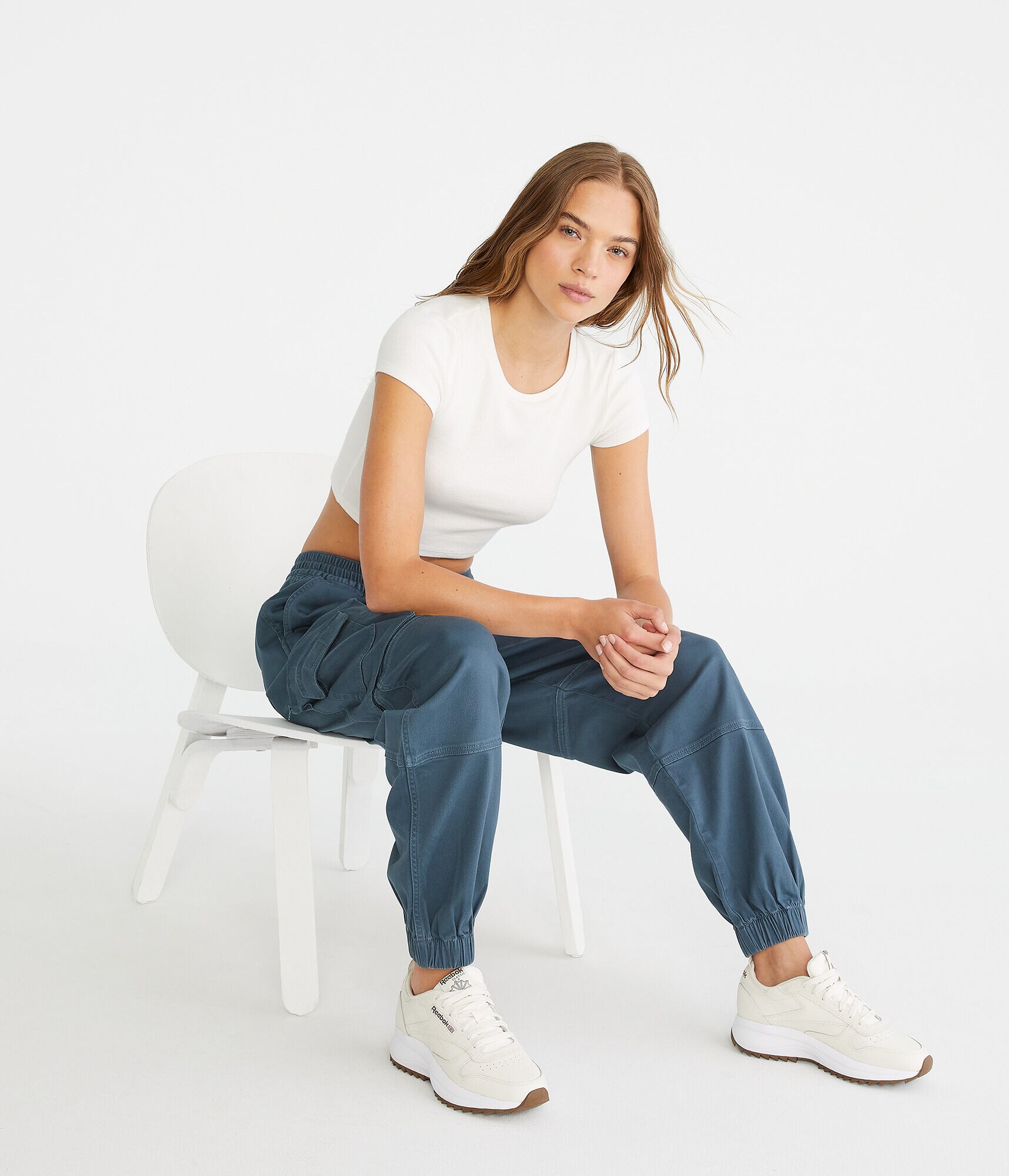 High-Waisted Twill Cargo Joggers