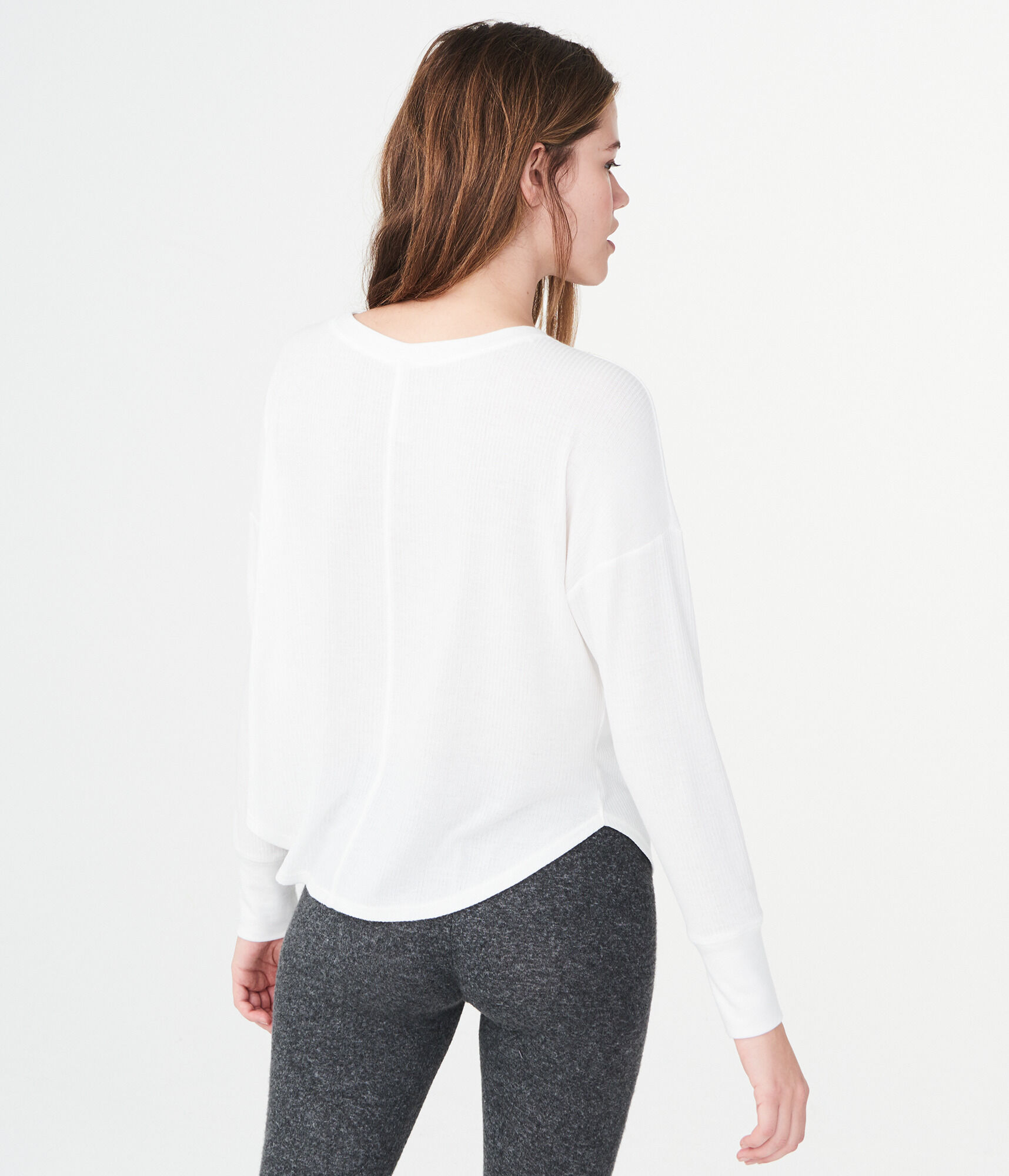 Long Sleeve Drapey Ribbed Knit Top