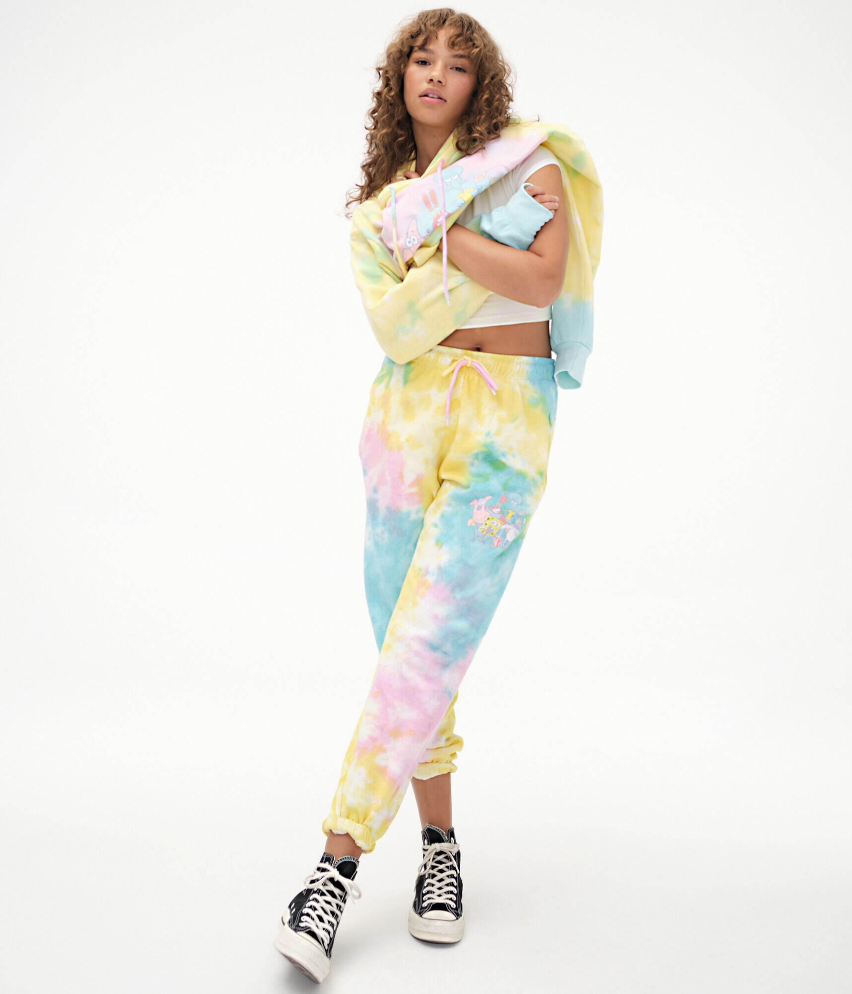 SpongeBob &amp; Friends Tie-Dye High-Rise Boyfriend Cinched Sweatpants***