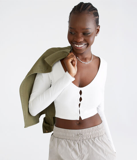 Long Sleeve Peekaboo Cutout Cropped Top Long Sleeve Peekaboo Cutout Cropped Top