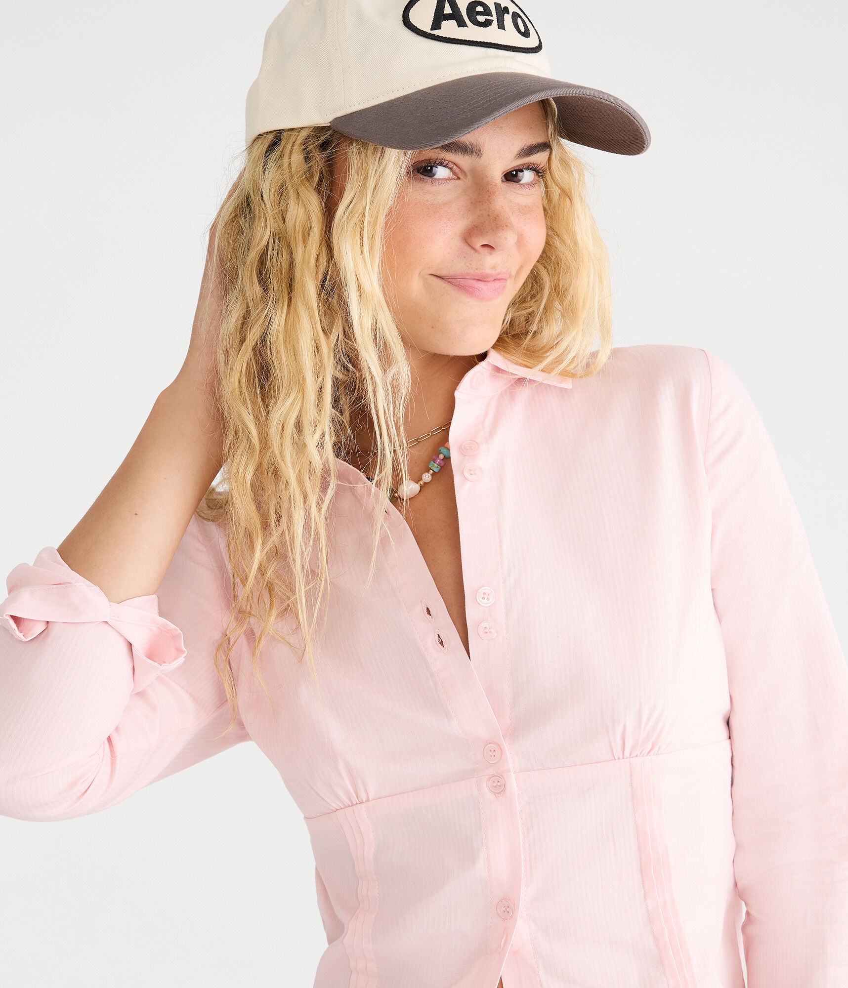 Long Sleeve Pleated Fitted Shirt