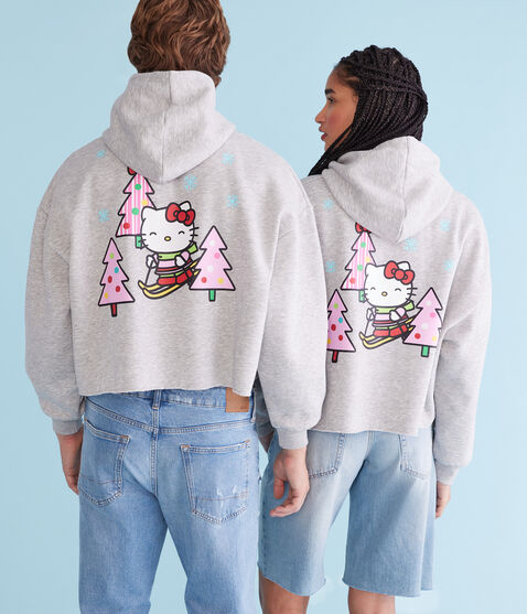 Hello Kitty Ice Skating Cropped Pullover Hoodie Hello Kitty Ice Skating Cropped Pullover Hoodie