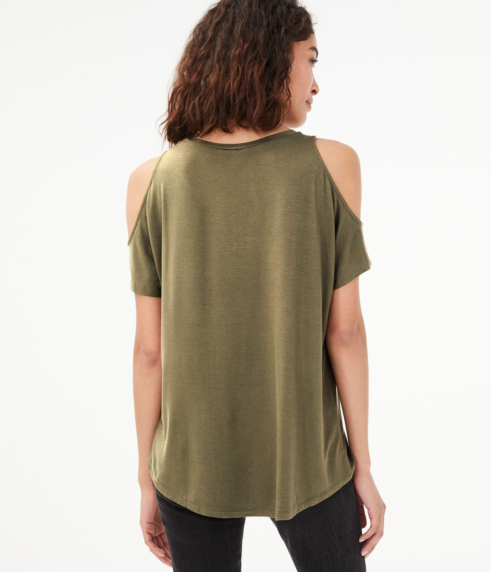 Seriously Soft Cold-Shoulder Lace-Up Top***