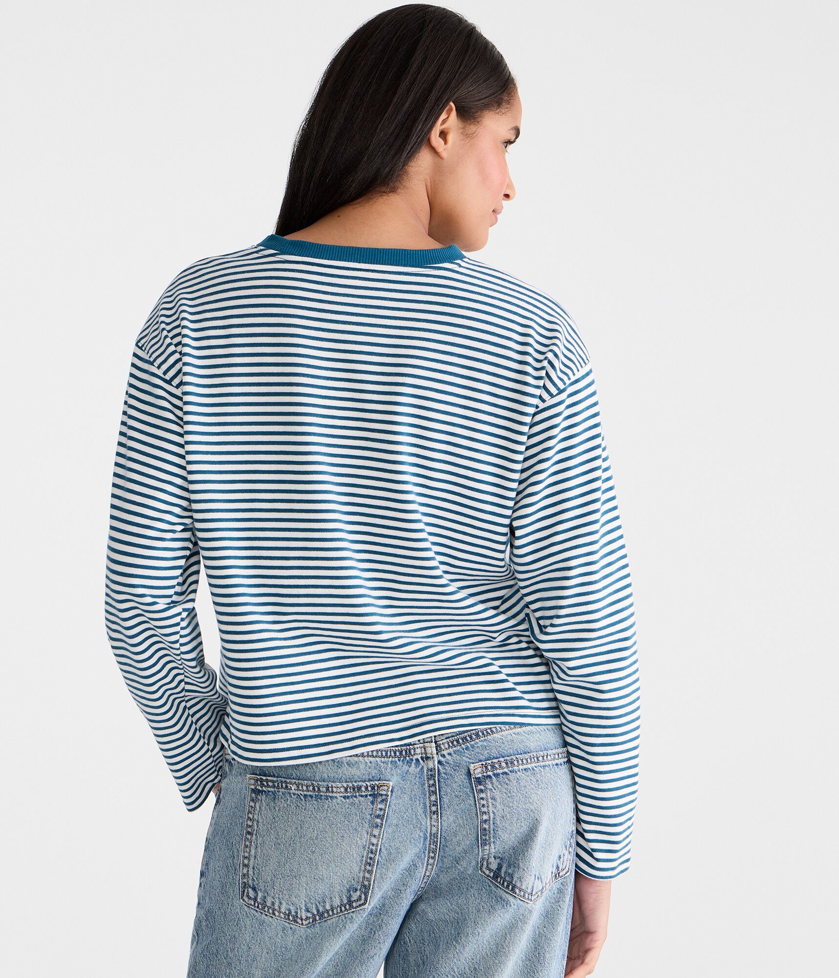 Long Sleeve Striped Oversized Crew Tee