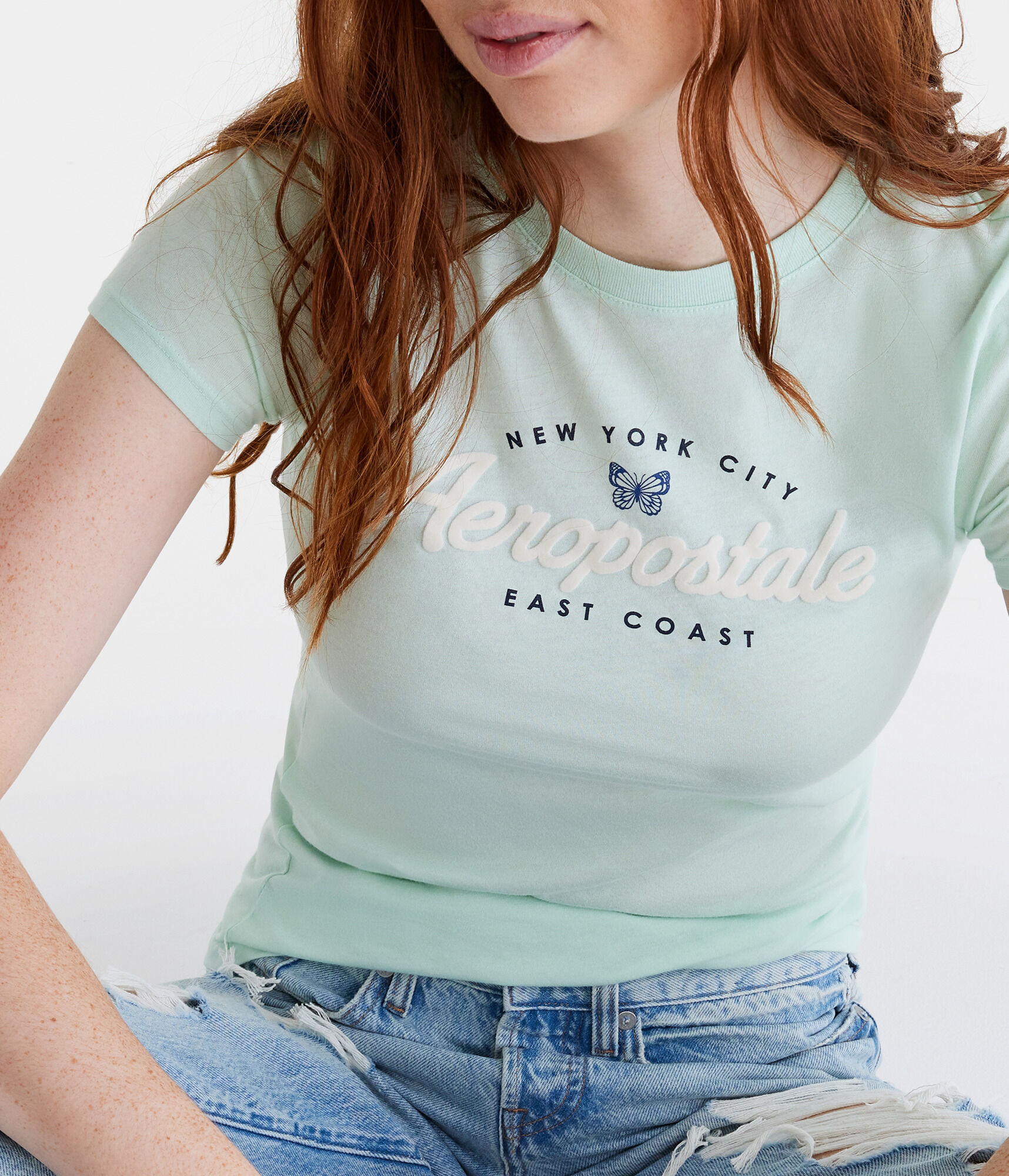 Aeropostale Flocked New York Butterfly Graphic Tee